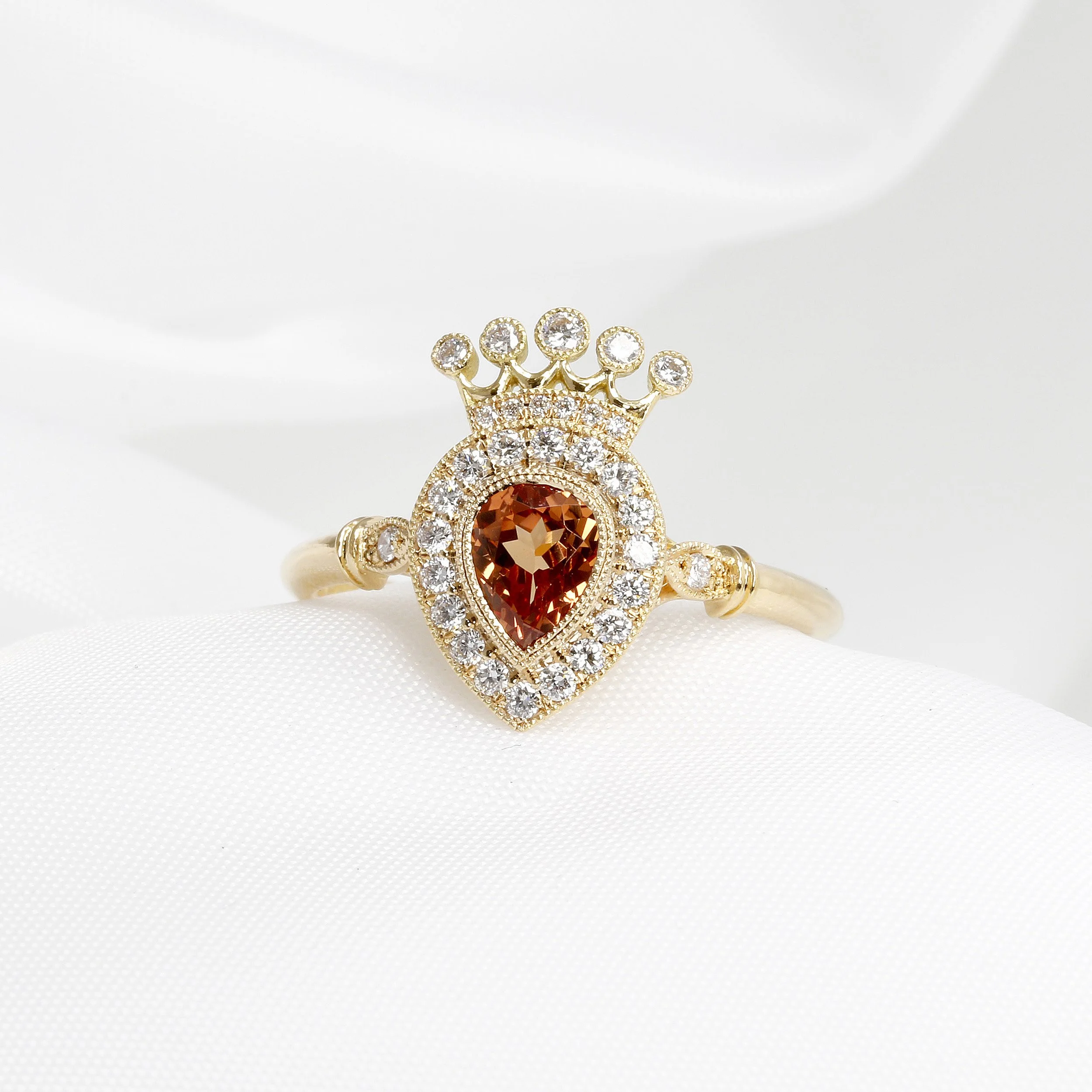 Orange Sapphire & Diamond Crown Cluster Ring