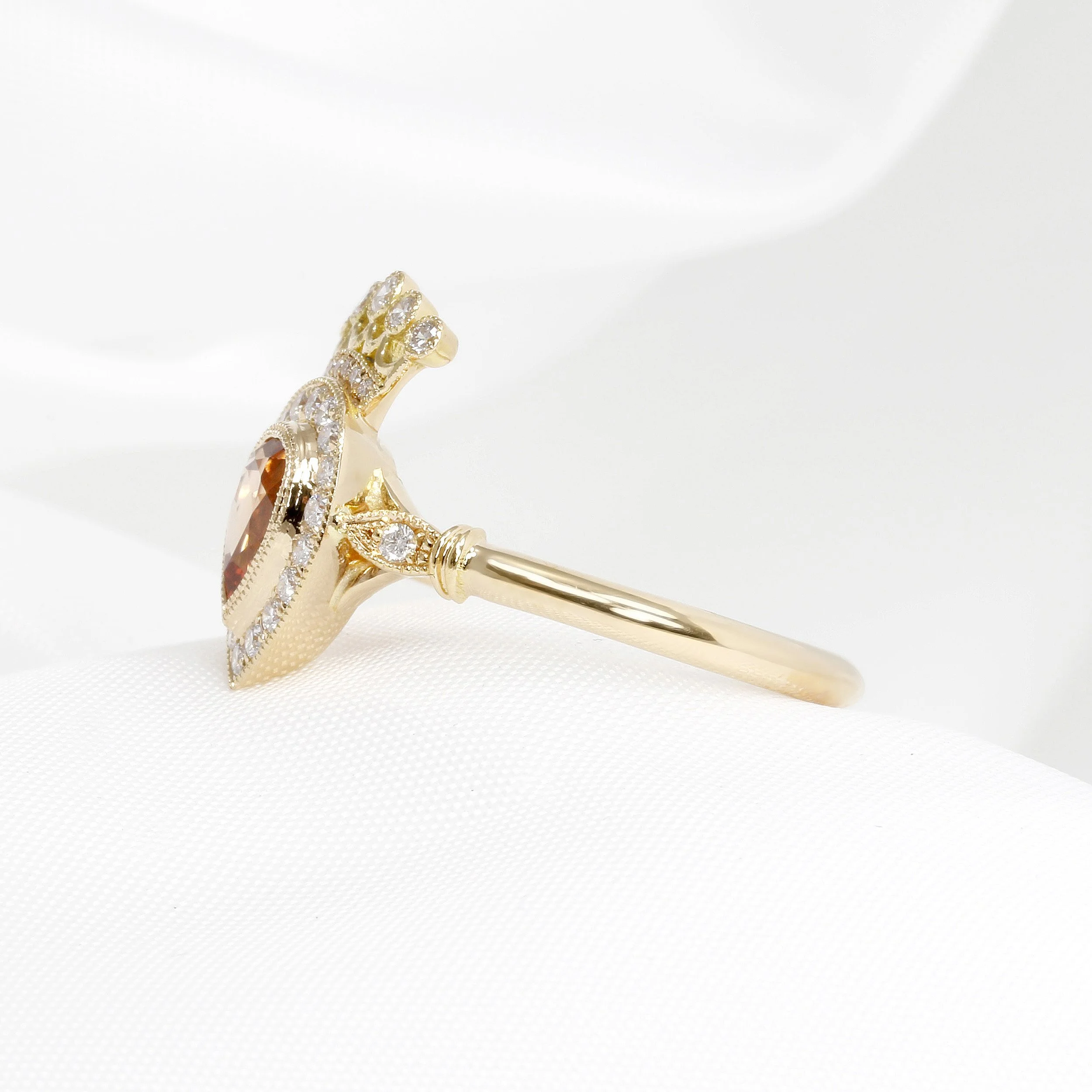 Orange Sapphire & Diamond Crown Cluster Ring