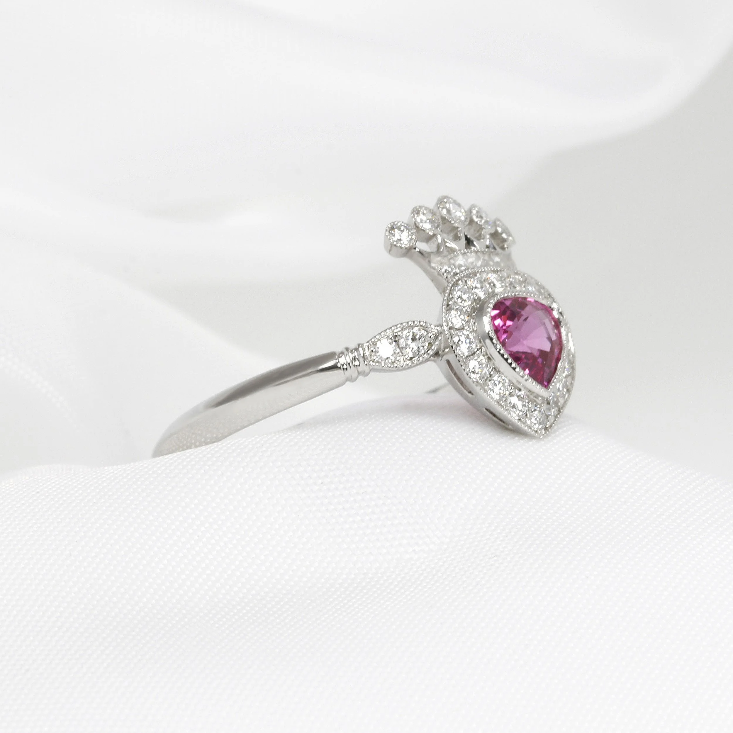 Pink Sapphire & Diamond Crown Cluster Ring
