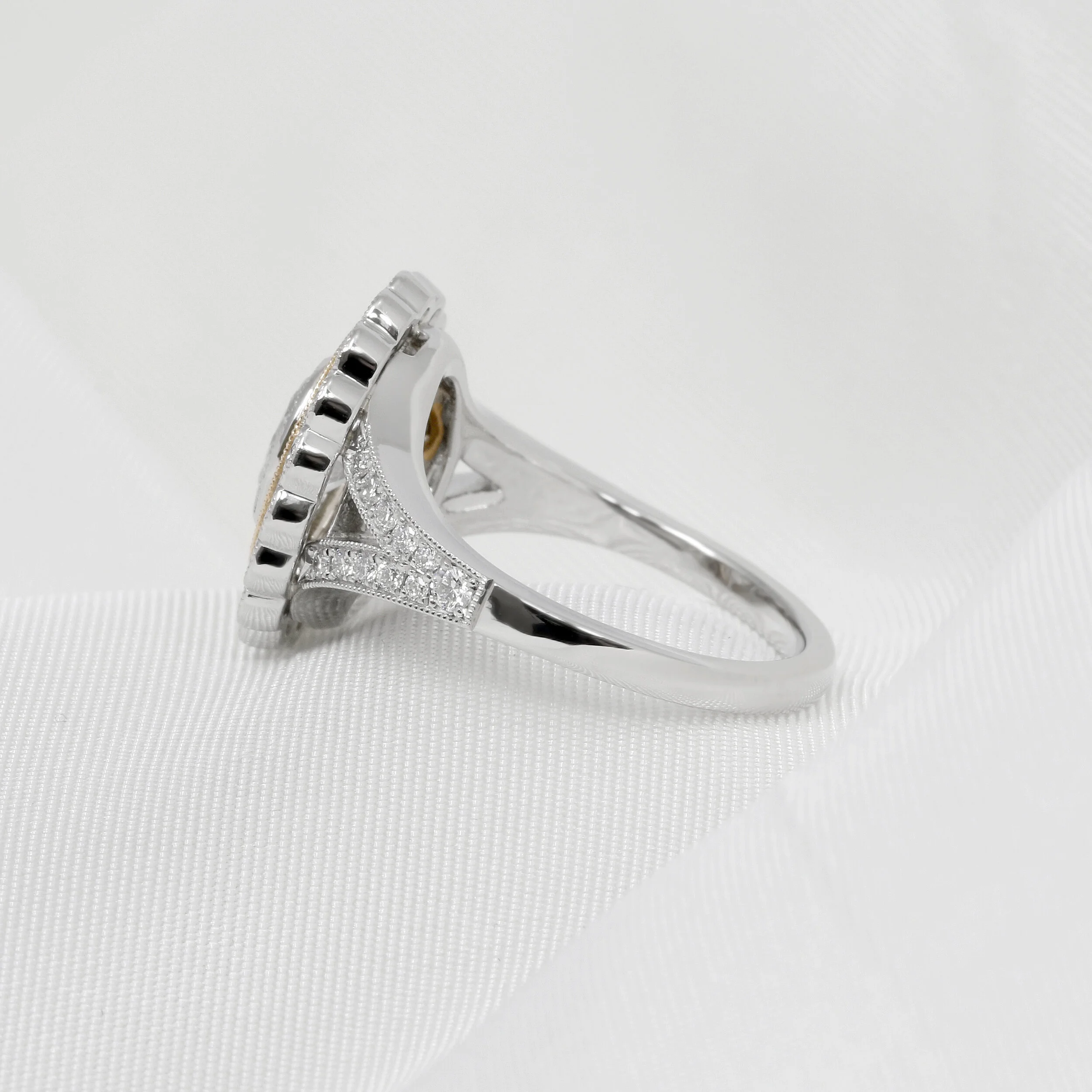 Diamond Cluster Ring with Pink Diamond Halo in Platinum