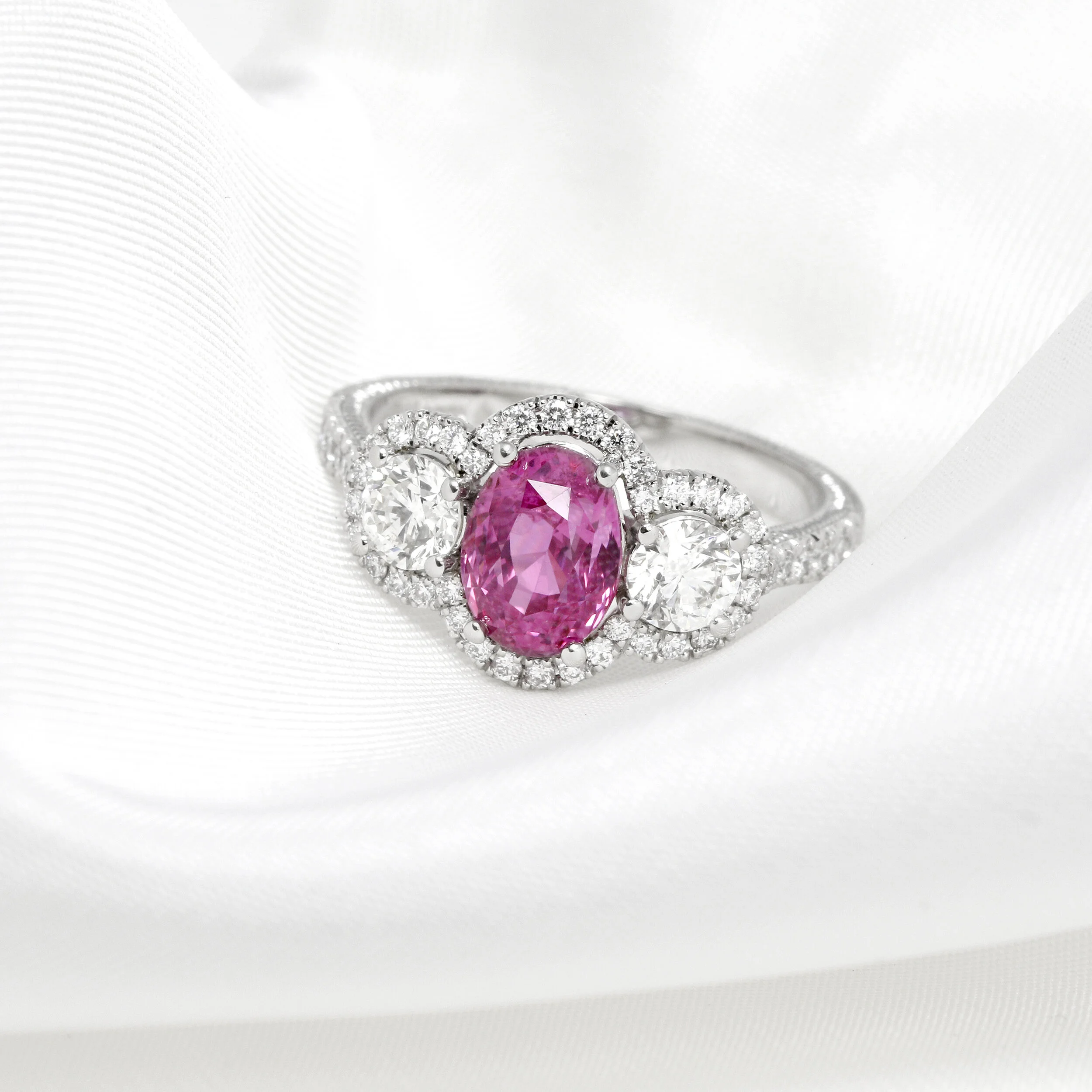 Pink Sapphire & Diamond Ring