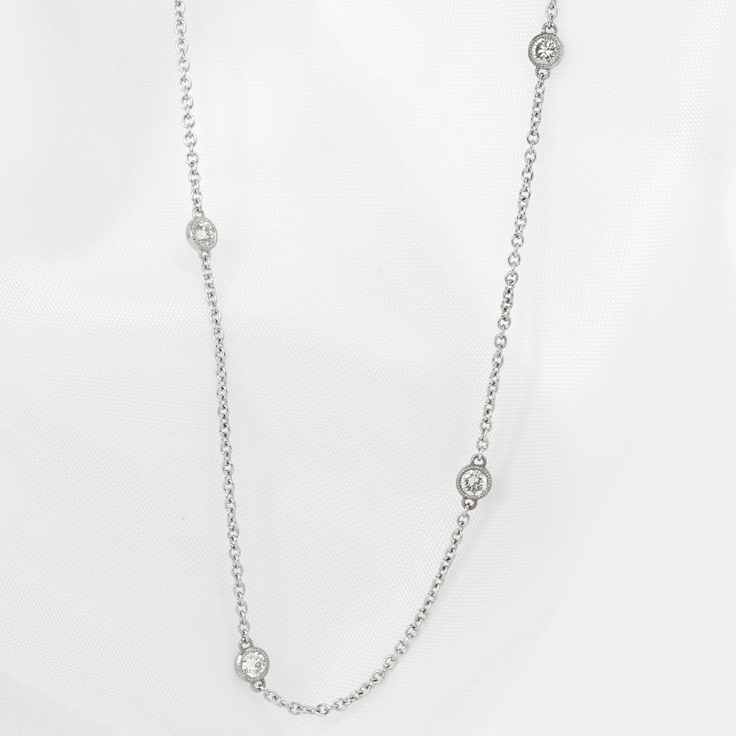 Diamond Station Necklace in White Gold