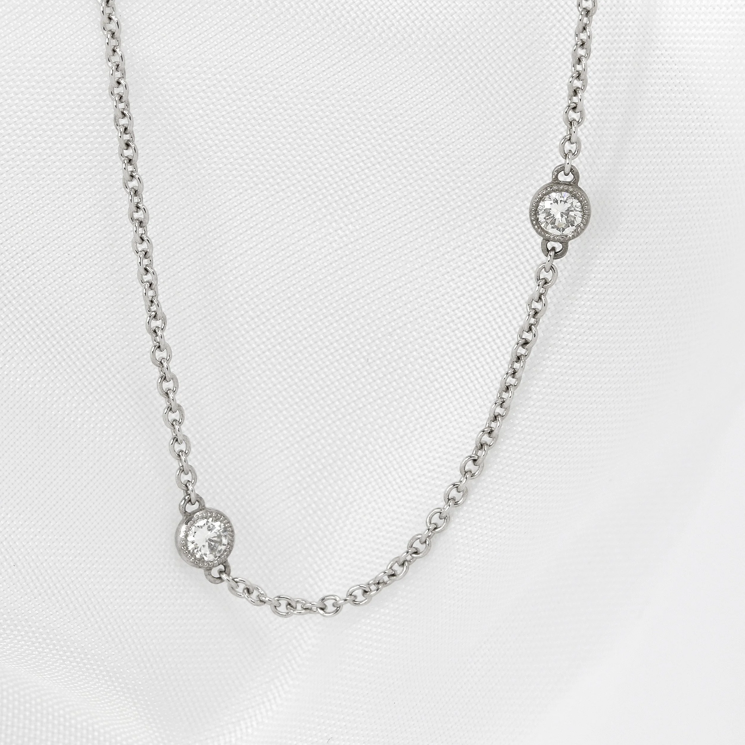 Diamond Station Necklace in White Gold
