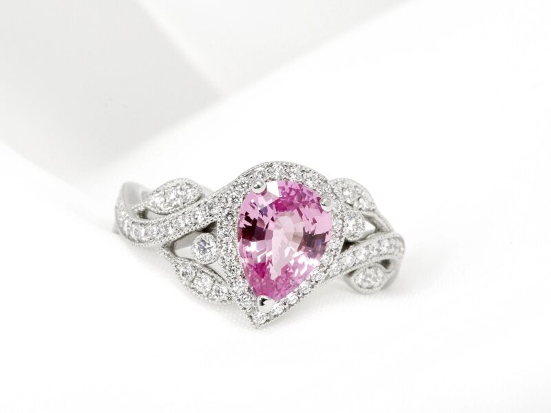 Pink Sapphire & Diamond Ring in Platinum 