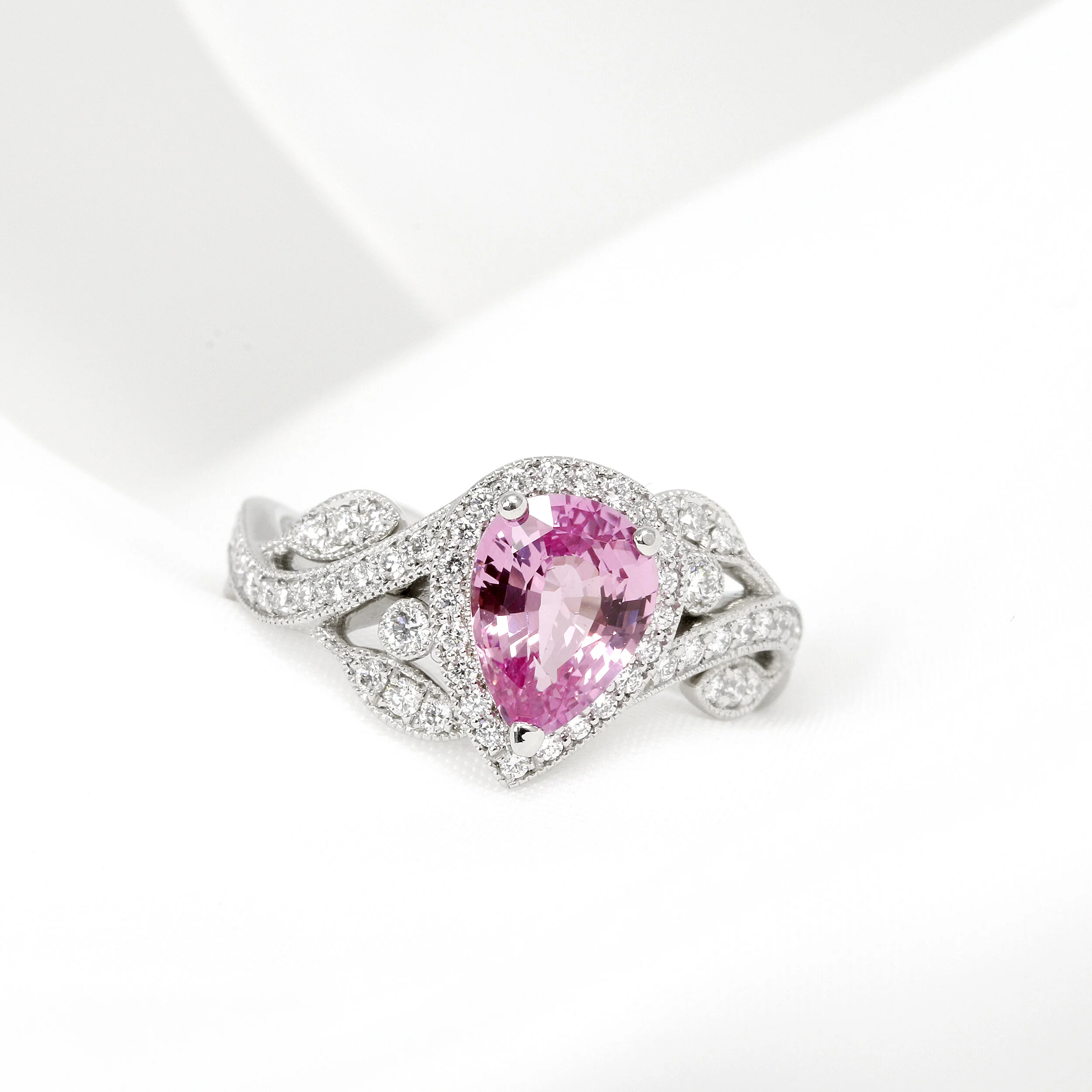 Pink Sapphire & Diamond Ring in Platinum