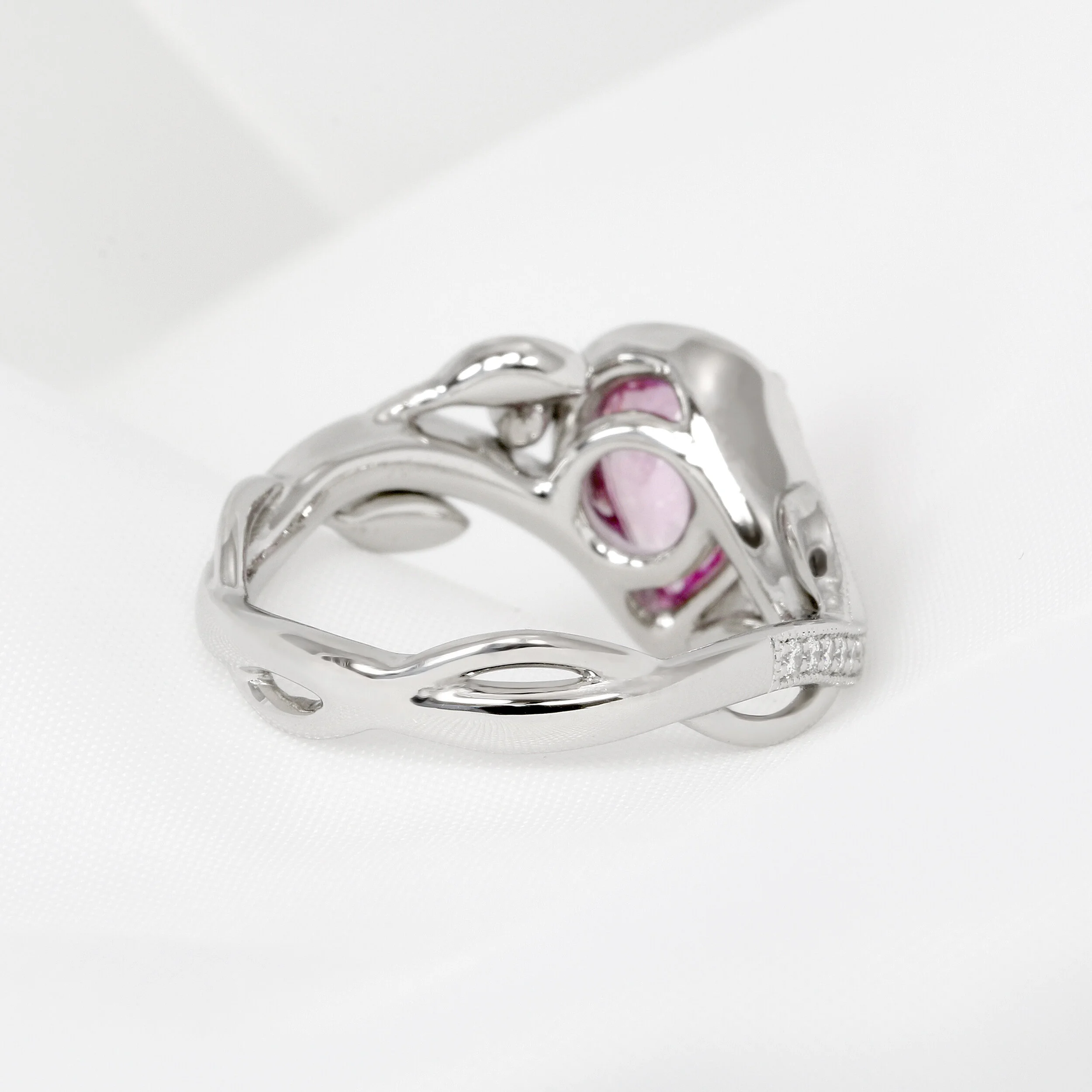 Pink Sapphire & Diamond Ring in Platinum