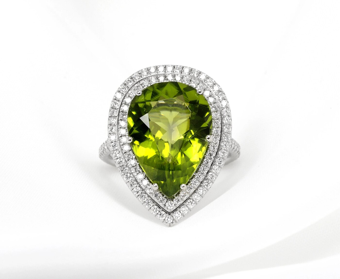 Peridot & Diamond Halo Cluster Ring