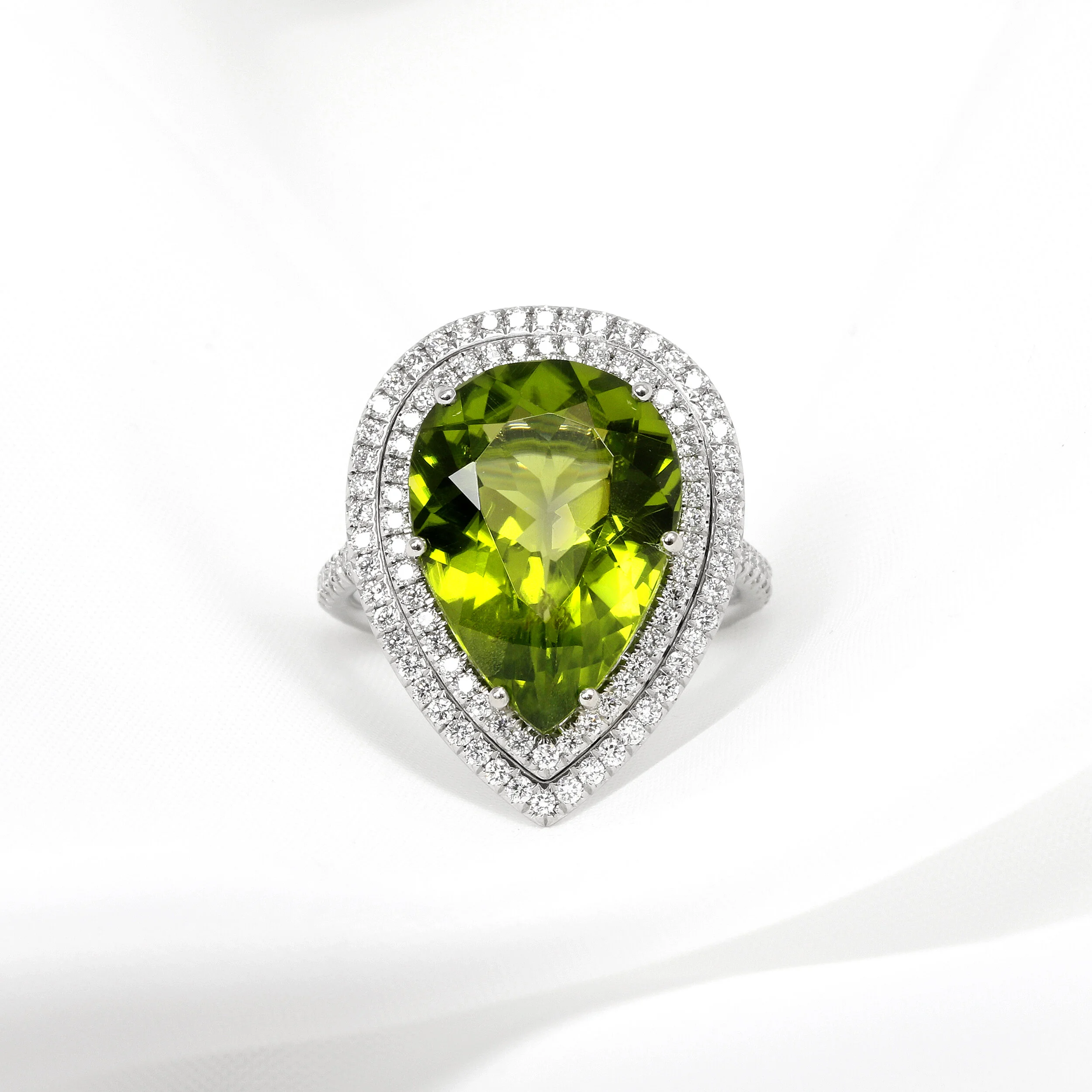 Peridot & Diamond Halo Cluster Ring