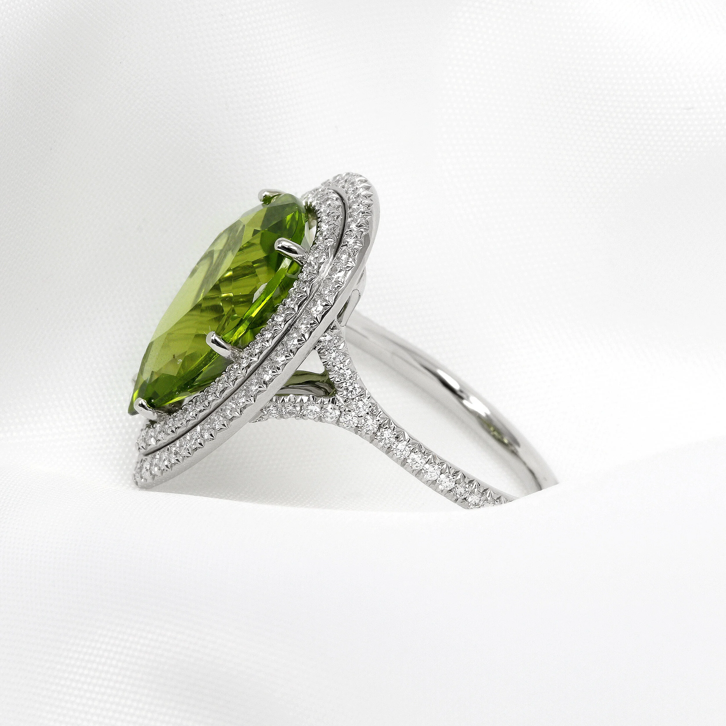 Peridot & Diamond Halo Cluster Ring