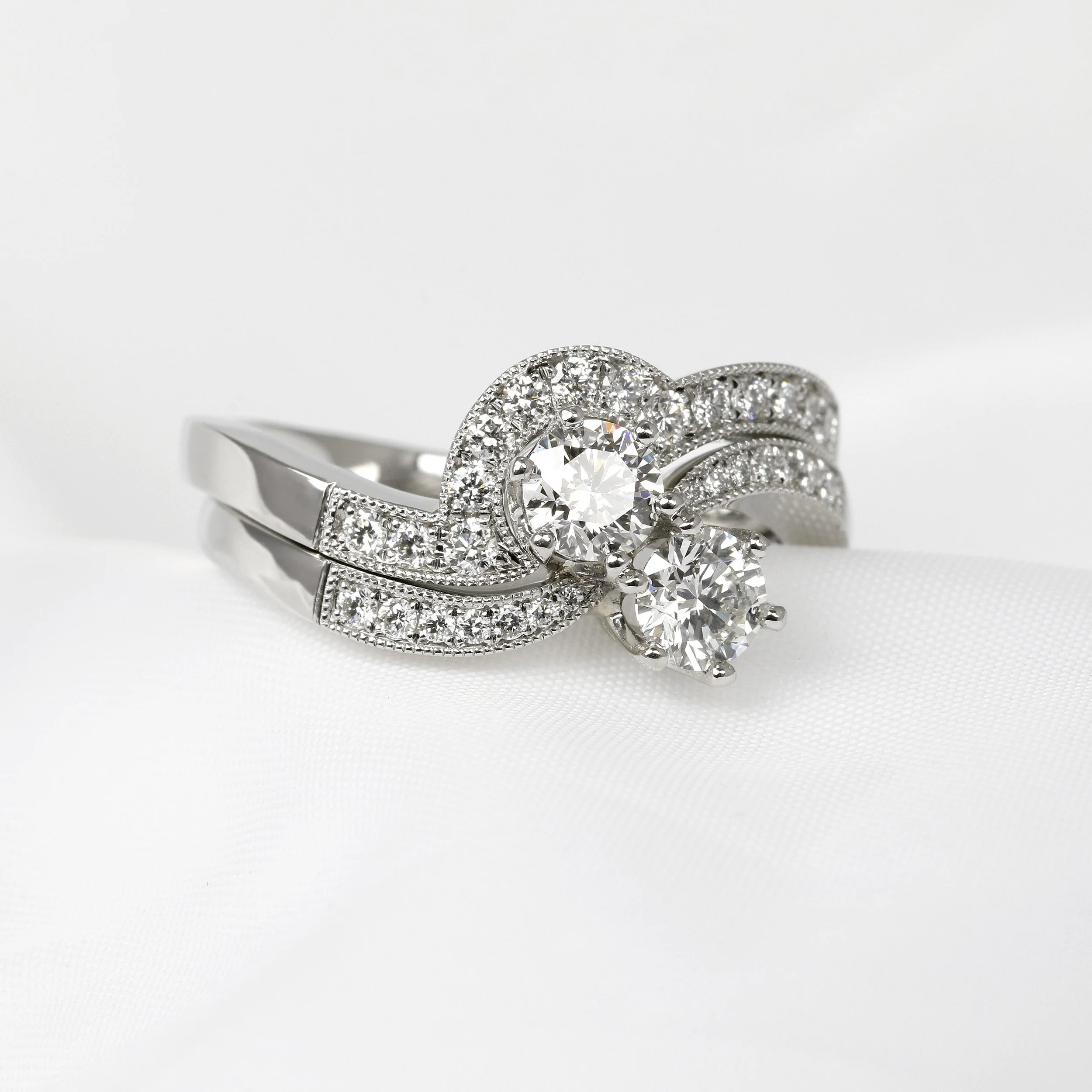 Shaped Grain Set Diamond Wedding Ring in Platinum