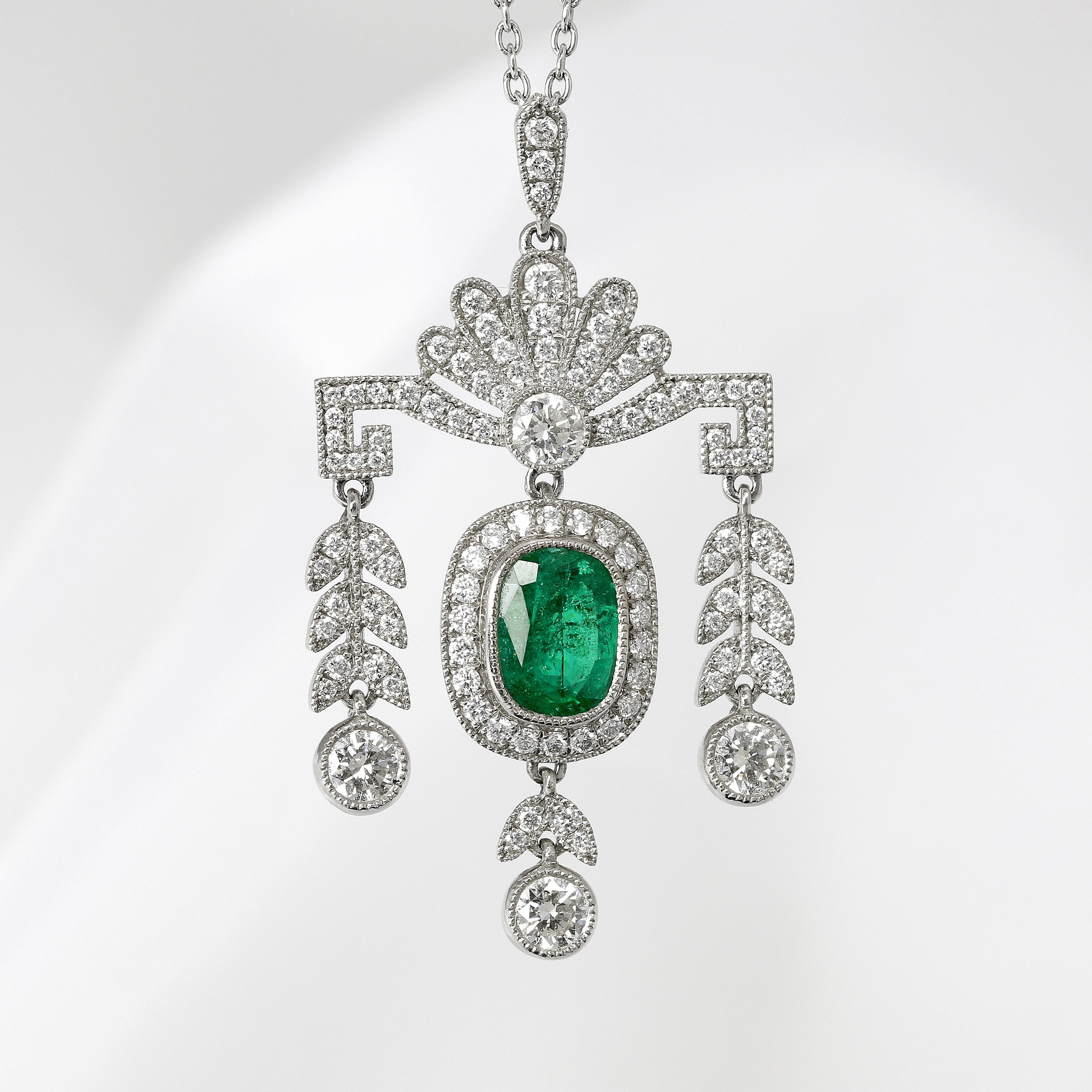 Emerald & Diamond Pendant in Platinum
