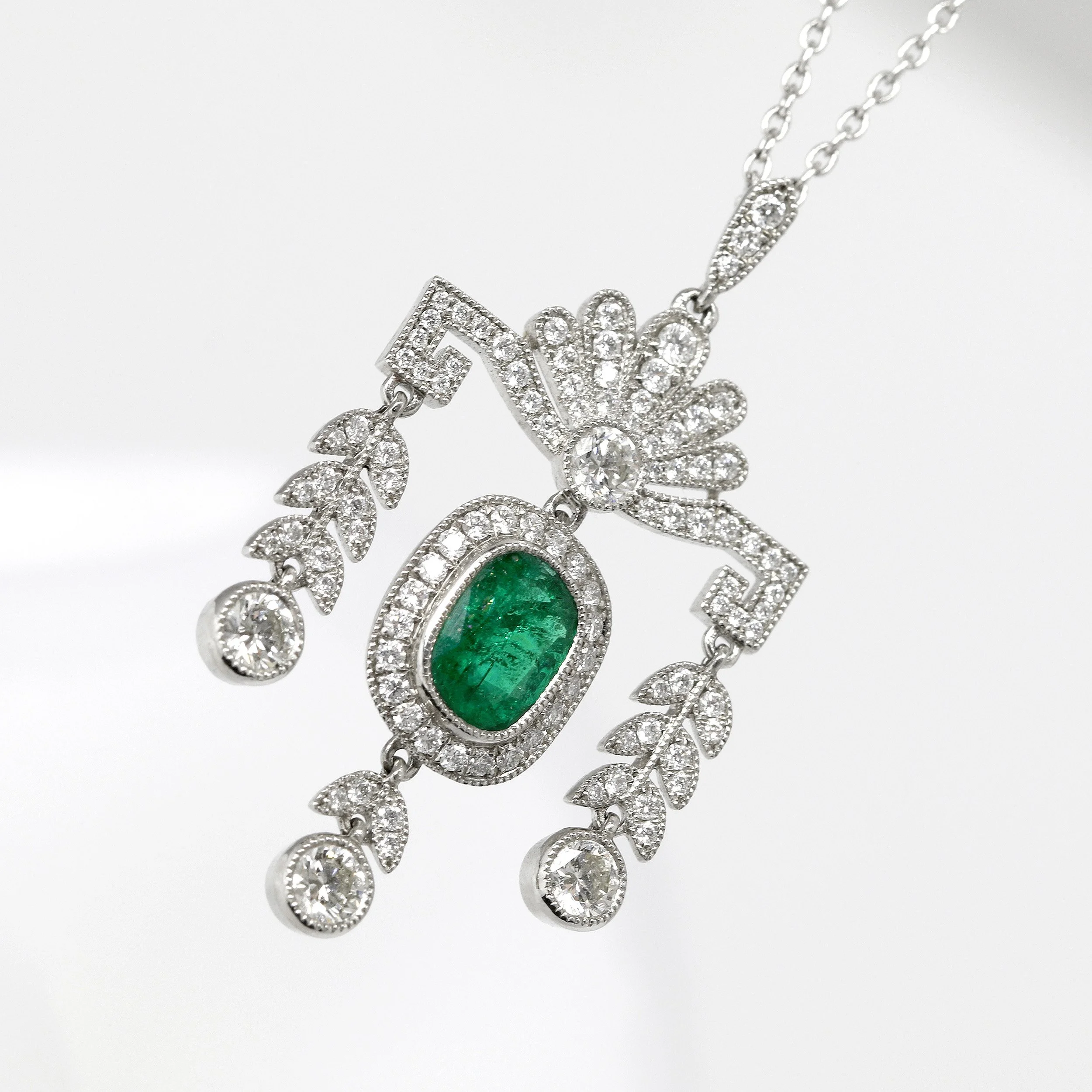 Emerald & Diamond Pendant in Platinum
