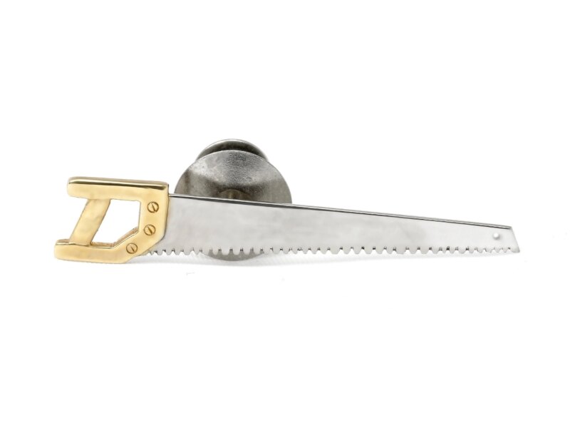 Carpenter's Saw Tie Pin in 9 ct Yellow and White Gold 