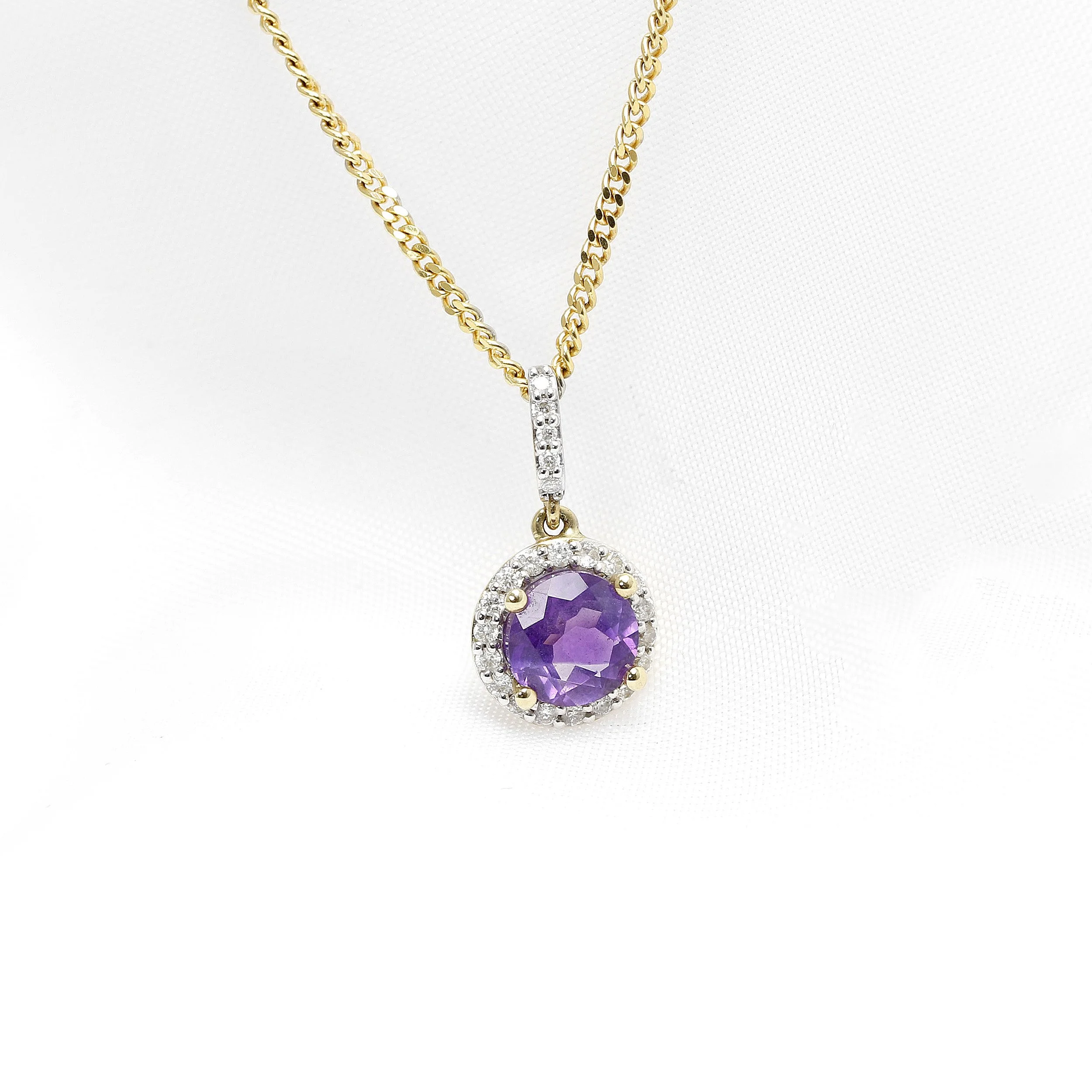 Amethyst & Diamond Drop Halo Pendant