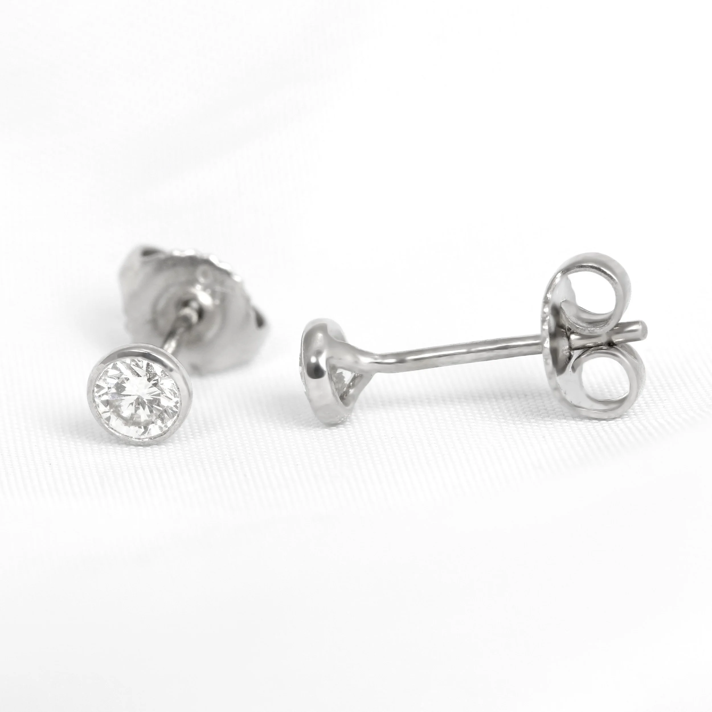 Diamond Stud Earrings Rub Over Set in White Gold
