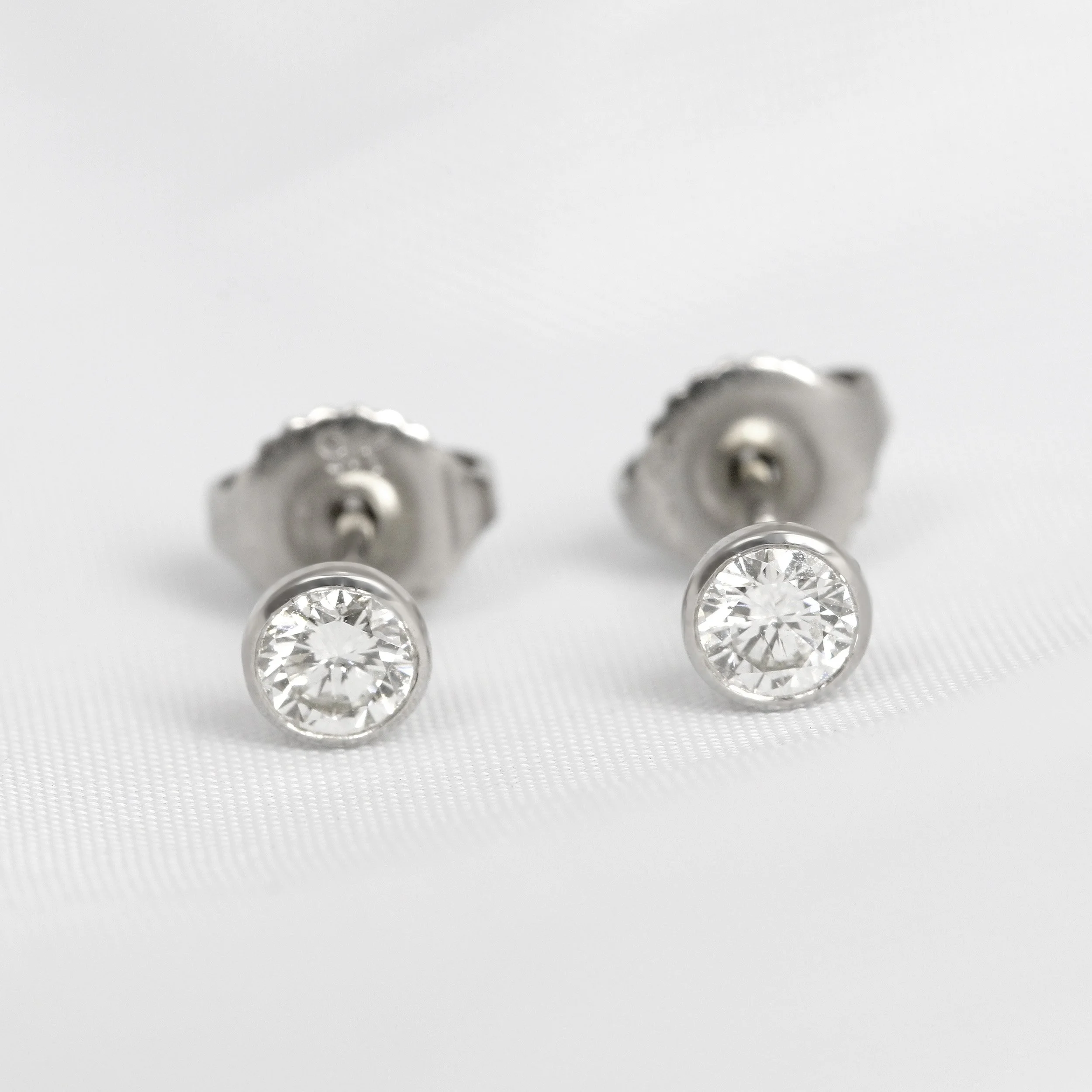 Diamond Stud Earrings Rub Over Set in White Gold