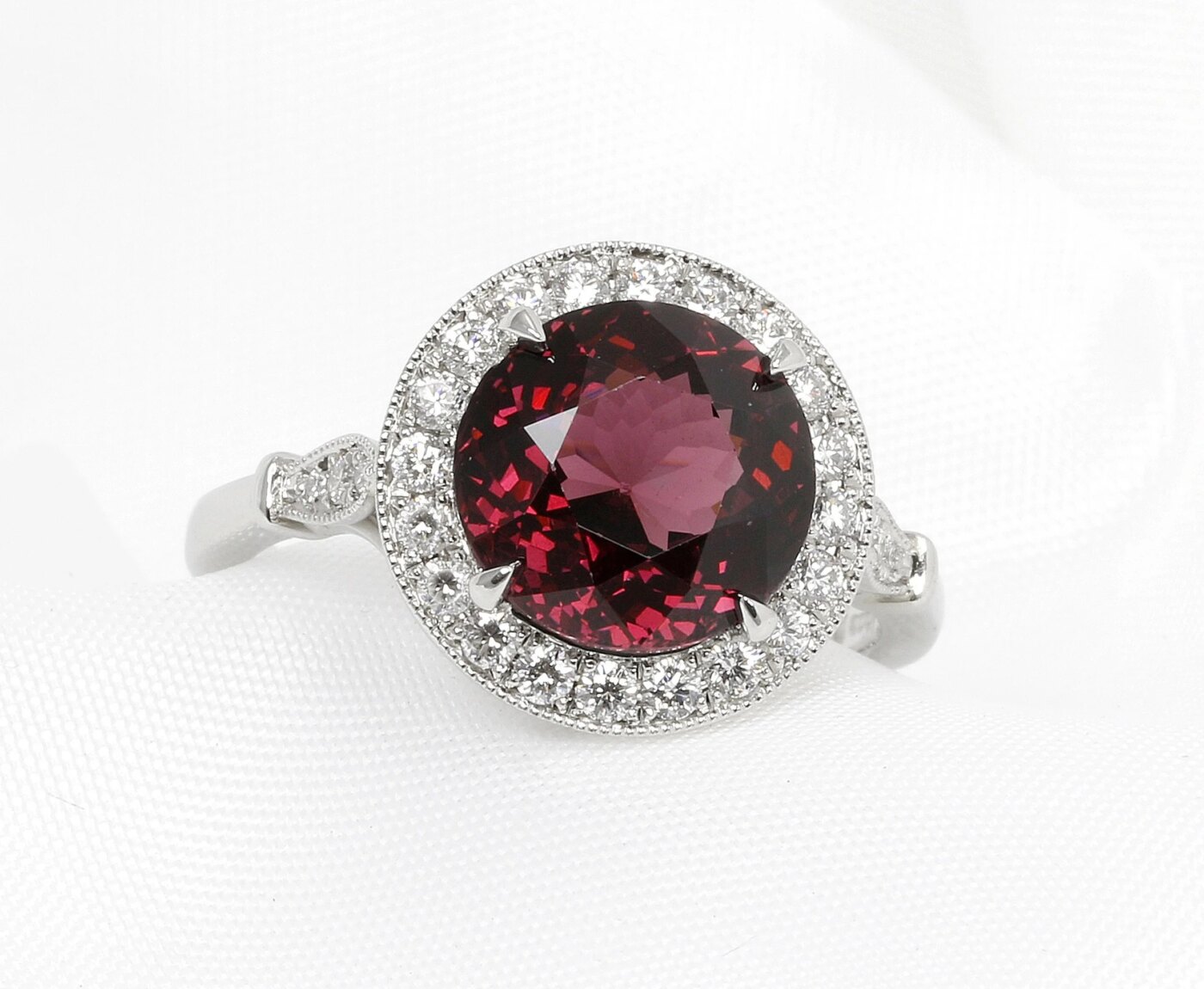 Timothy Roe Rhodolite Garnet & Diamond Cluster Ring in Platinum