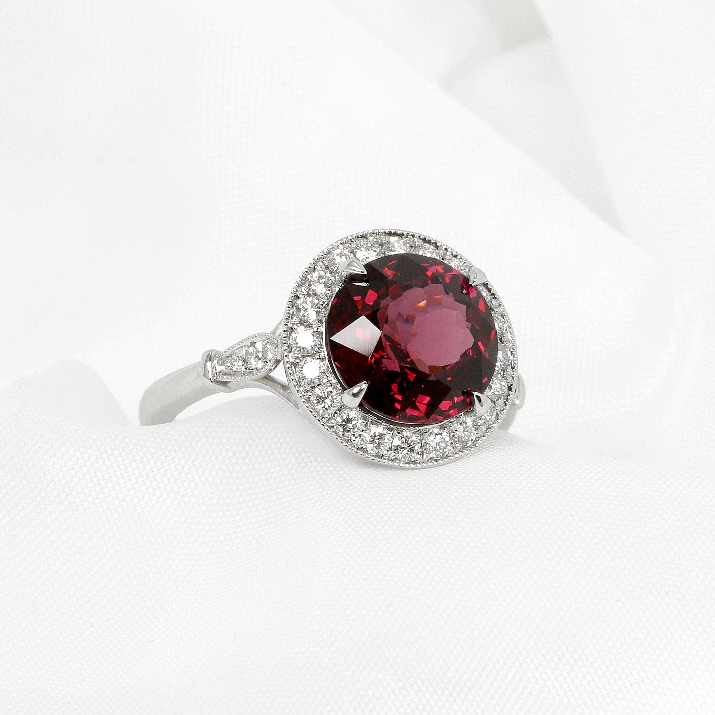 Rhodolite Garnet & Diamond Cluster Ring in Platinum