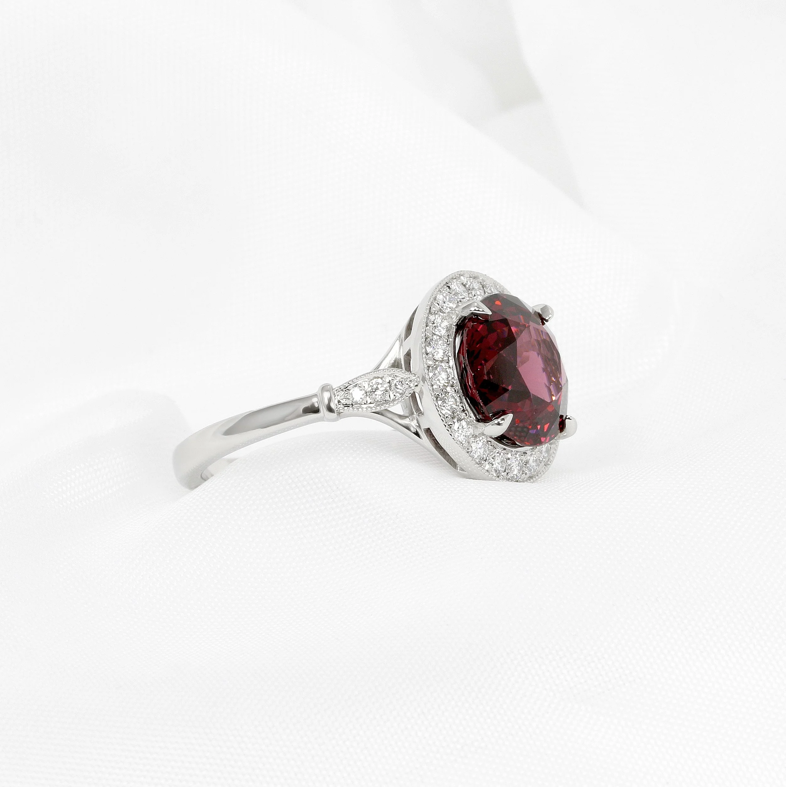 Rhodolite Garnet & Diamond Cluster Ring in Platinum