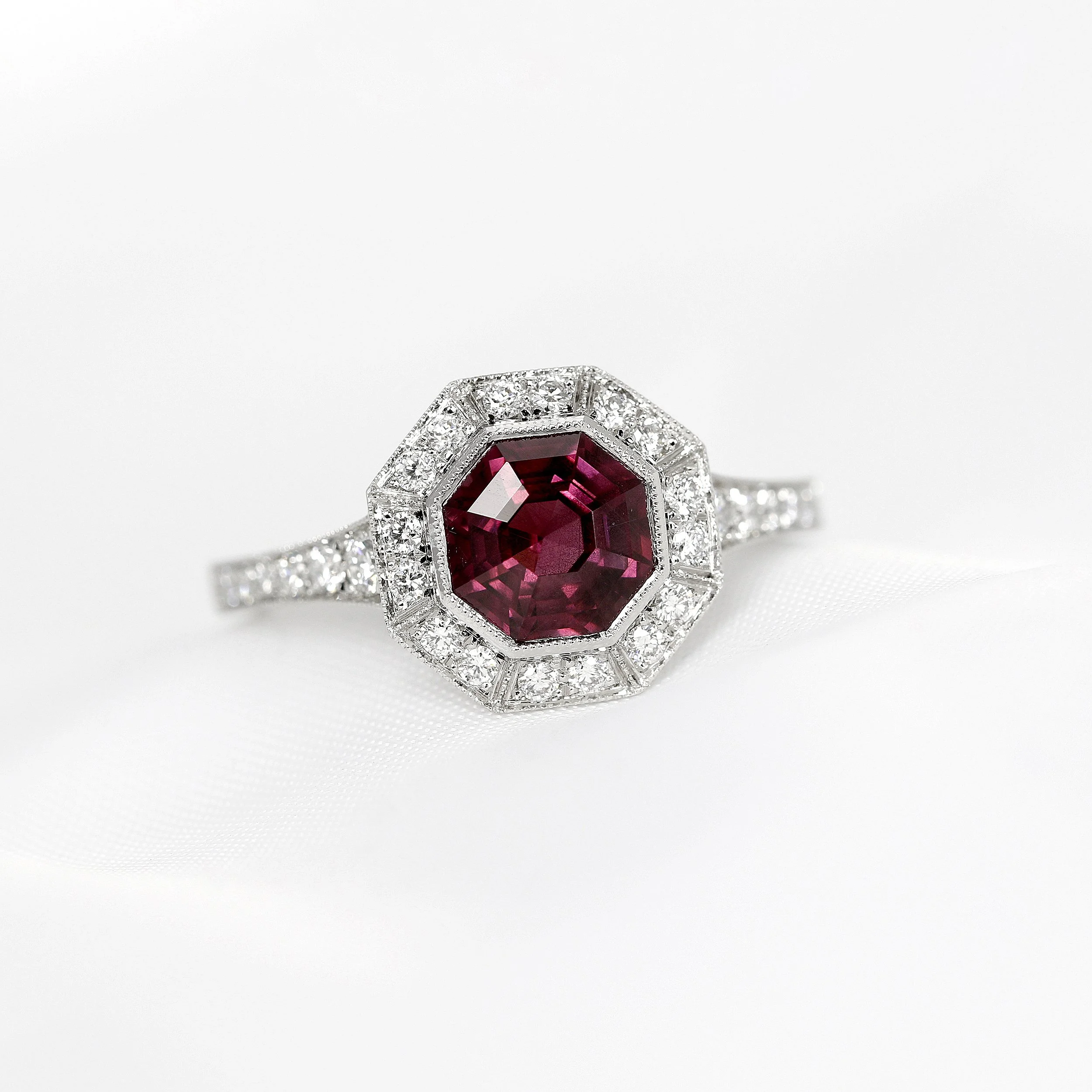 Garnet & Diamond Ring in Platinum