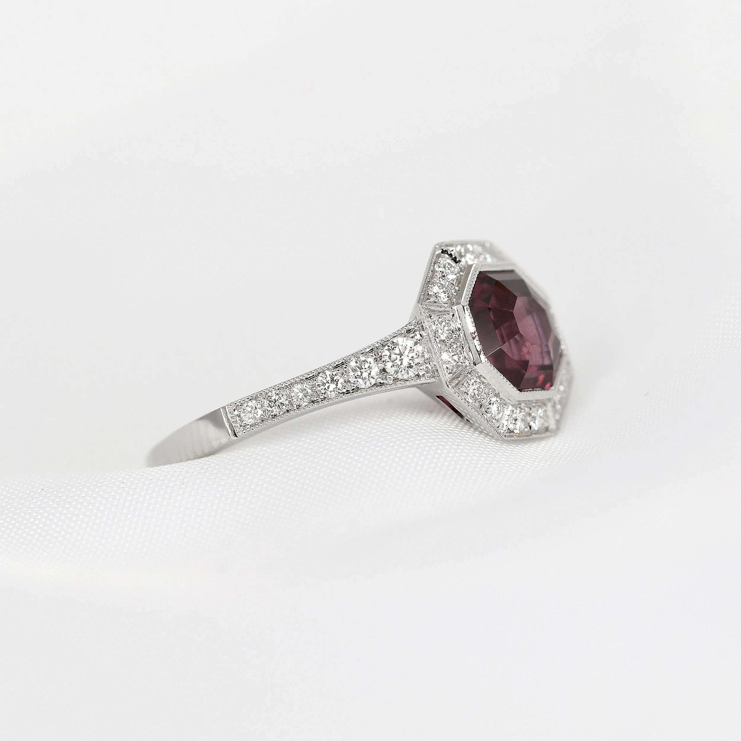 Garnet & Diamond Ring in Platinum
