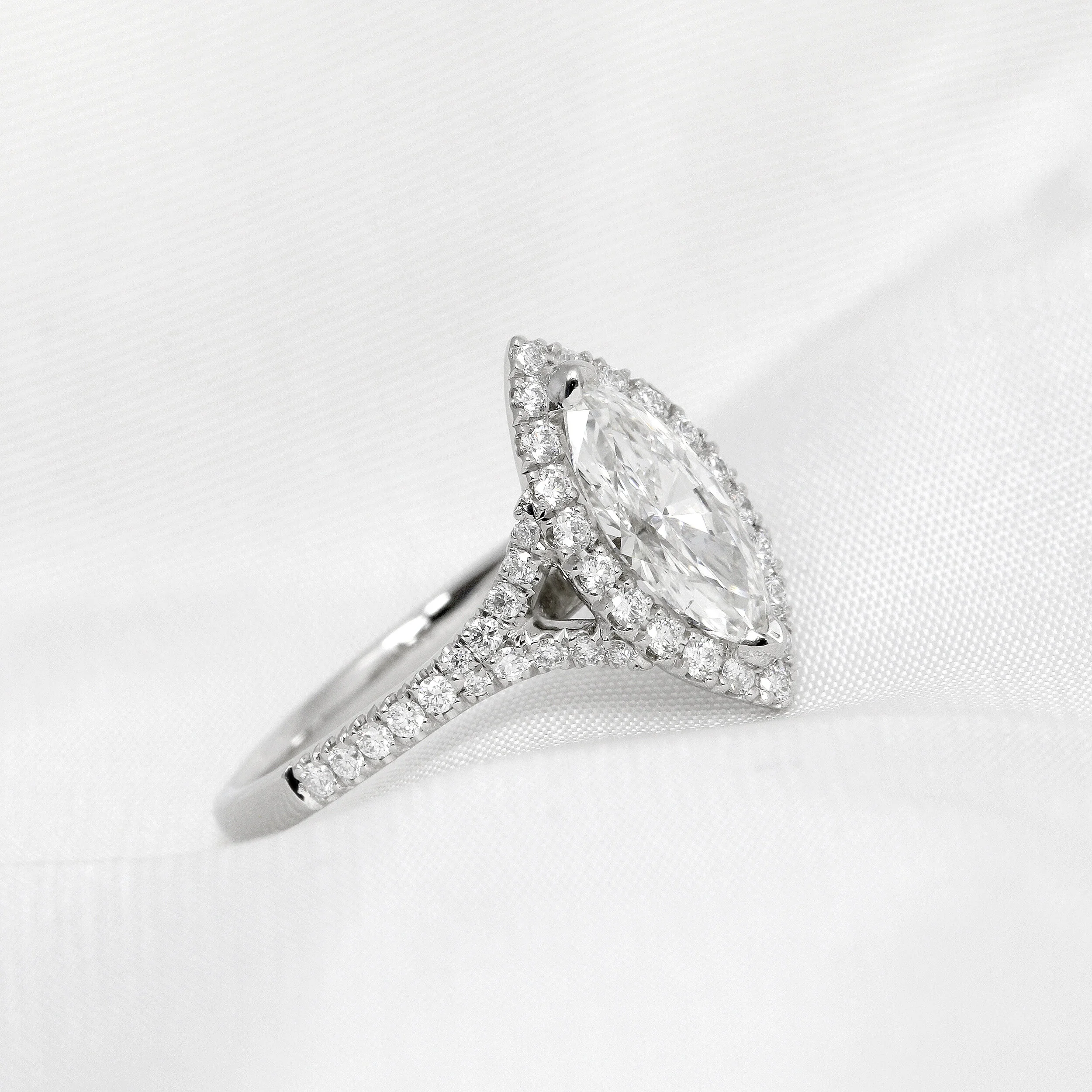 1.00ct Marquise Shaped Diamond Cluster Ring in Platinum