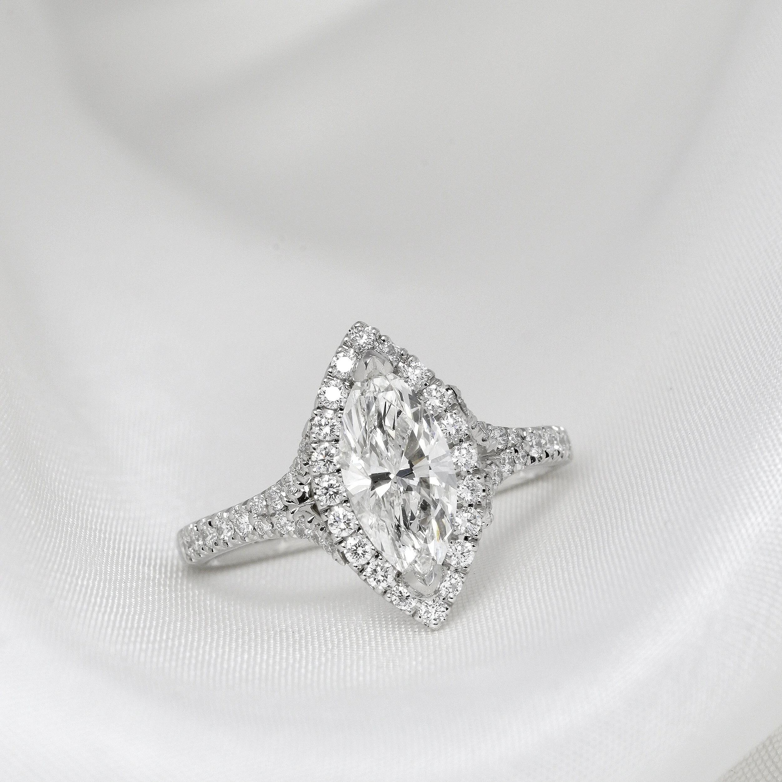 .00ct Marquise Shaped Diamond Cluster Ring in Platinum