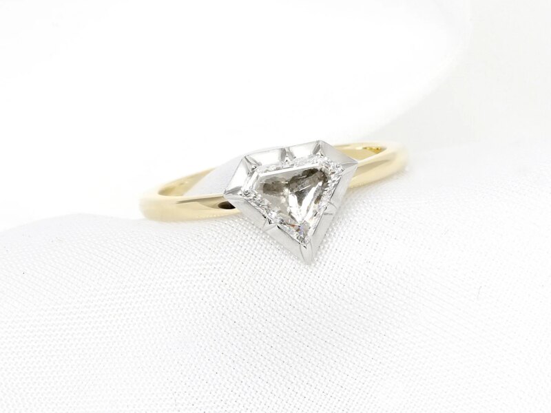 Rose Cut Shield Diamond Ring In Platinum & Yellow Gold 