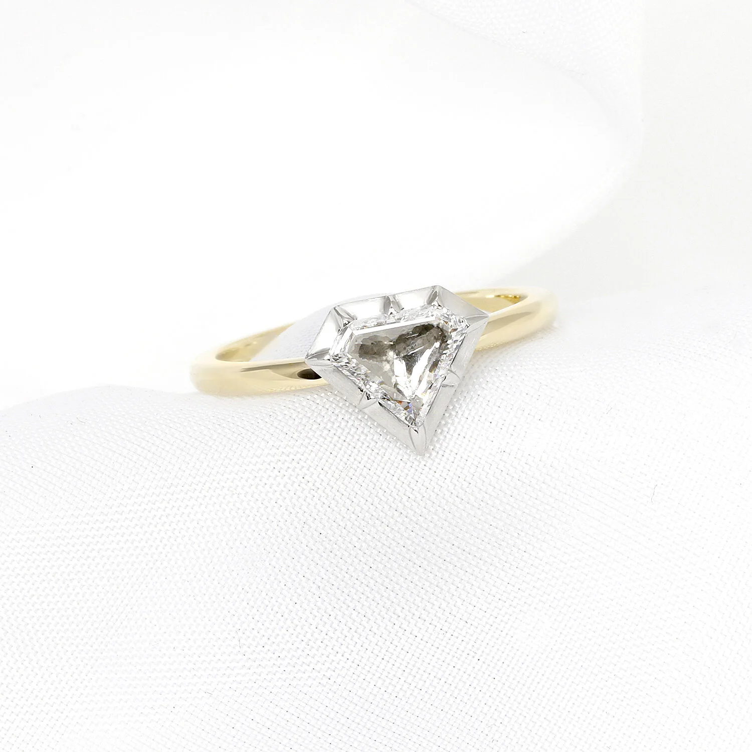 Rose Cut Shield Diamond Ring In Platinum & Yellow Gold