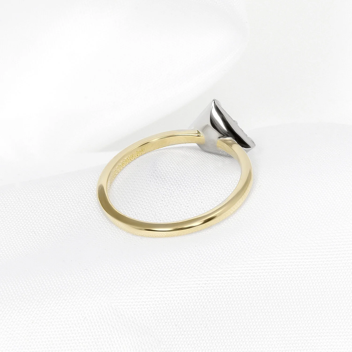 Rose Cut Shield Diamond Ring In Platinum & Yellow Gold