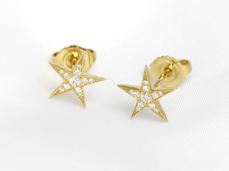Diamond Star Stud Earrings in Yellow Gold