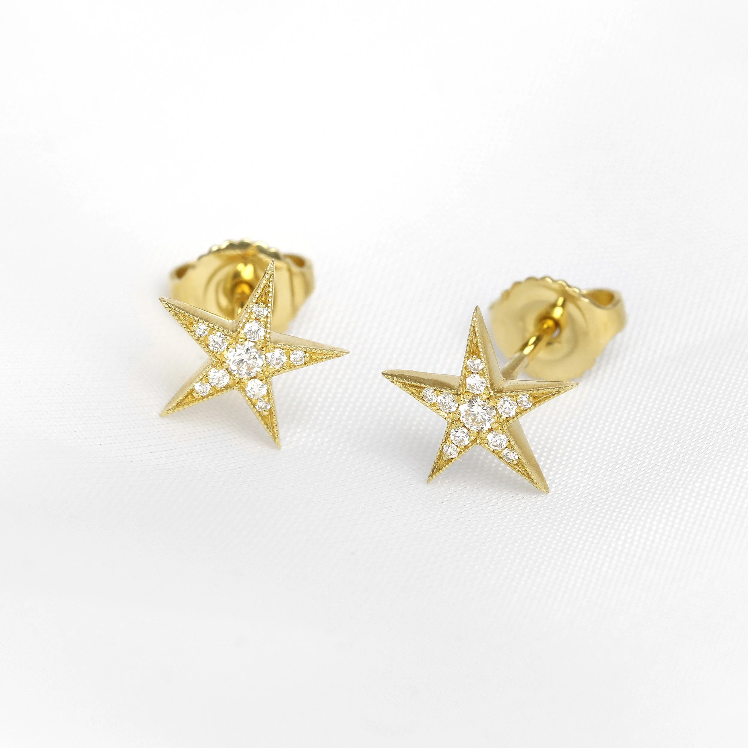 Diamond Star Stud Earrings in Yellow Gold