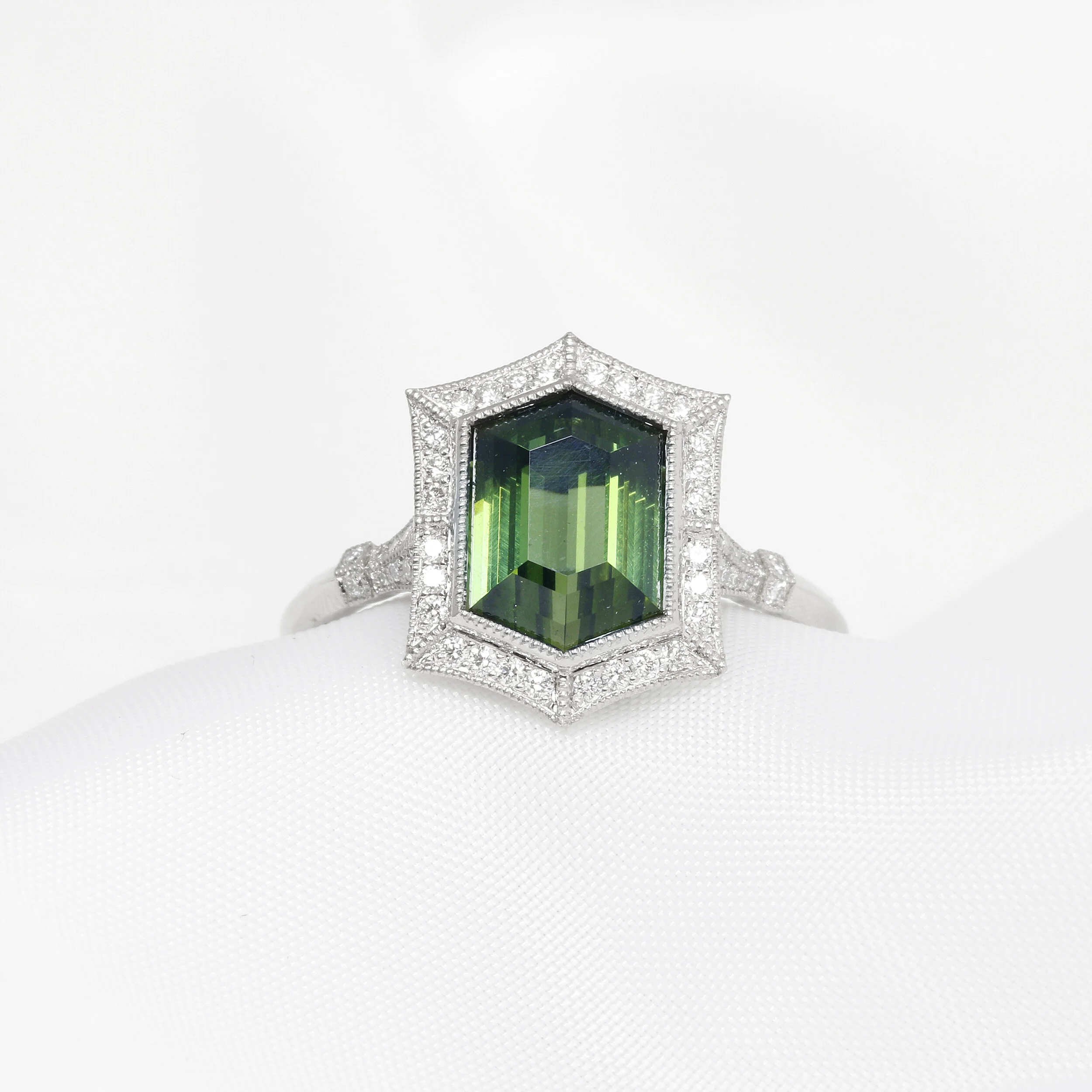 Tourmaline & Diamond Cluster Ring