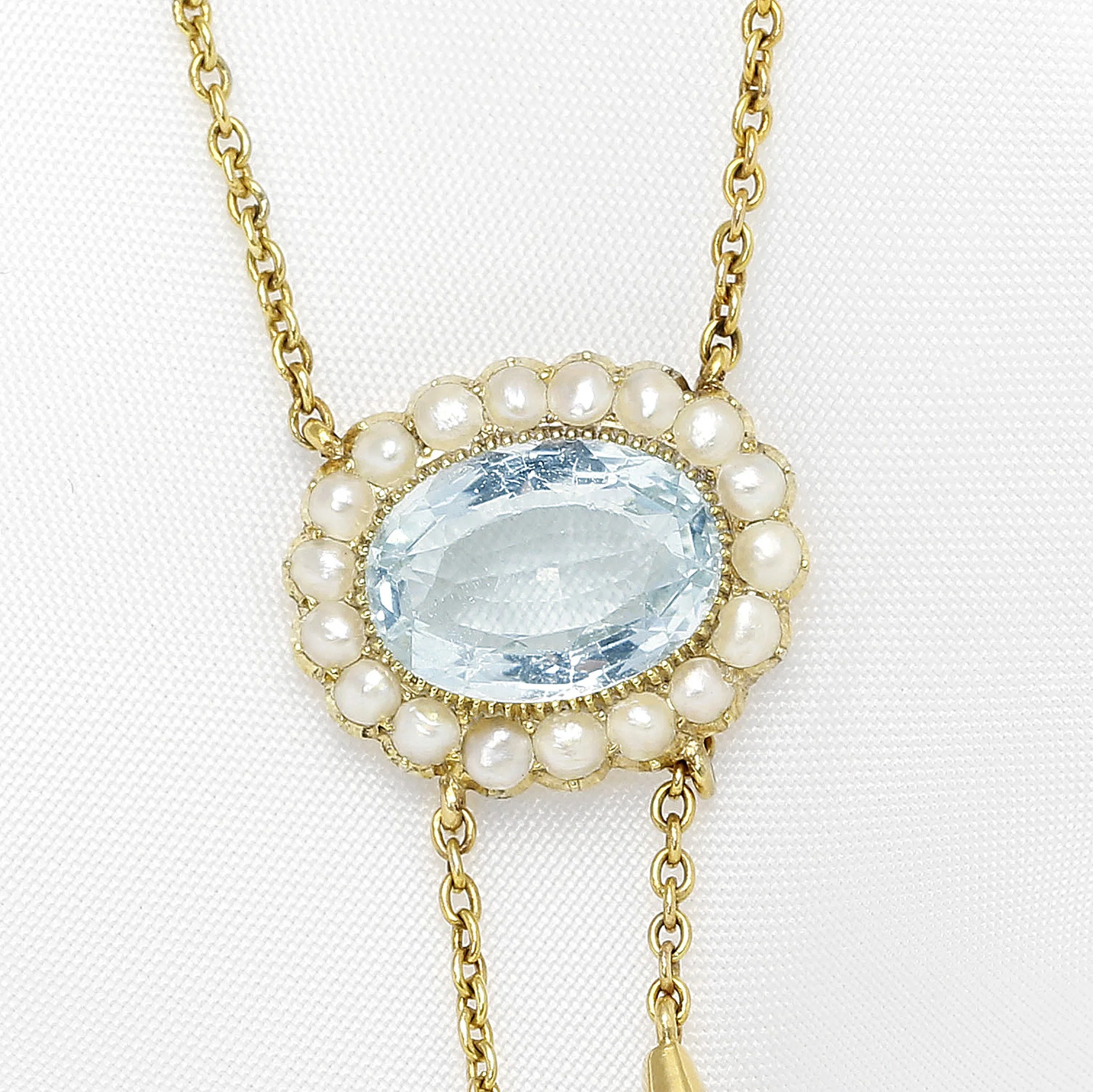 Aquamarine and Pearl Cluster Necklace
