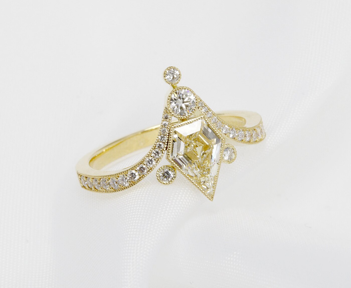 Kite Shape Diamond Ring in Yellow Gold