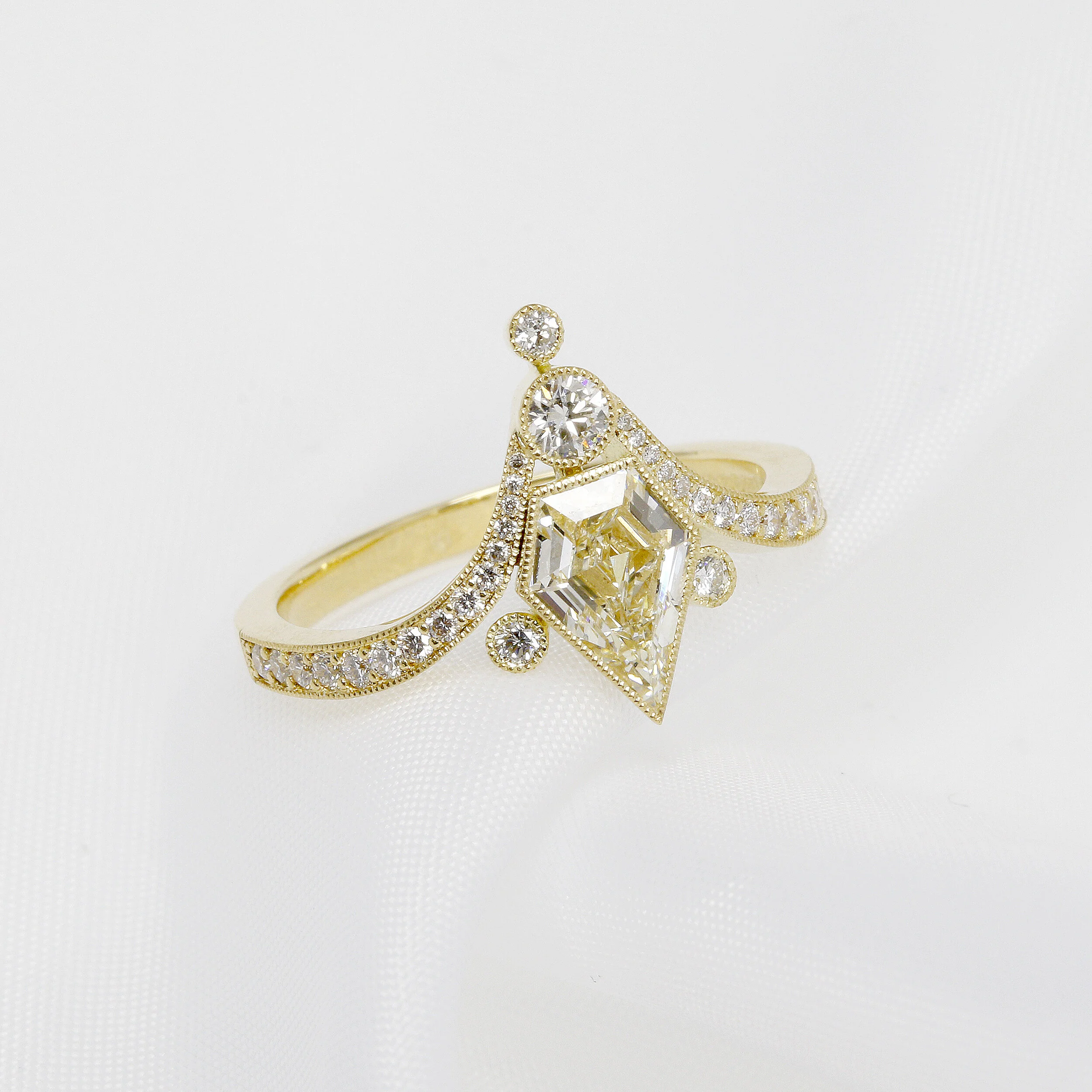 Kite Shape Diamond Ring in Yellow Gold
