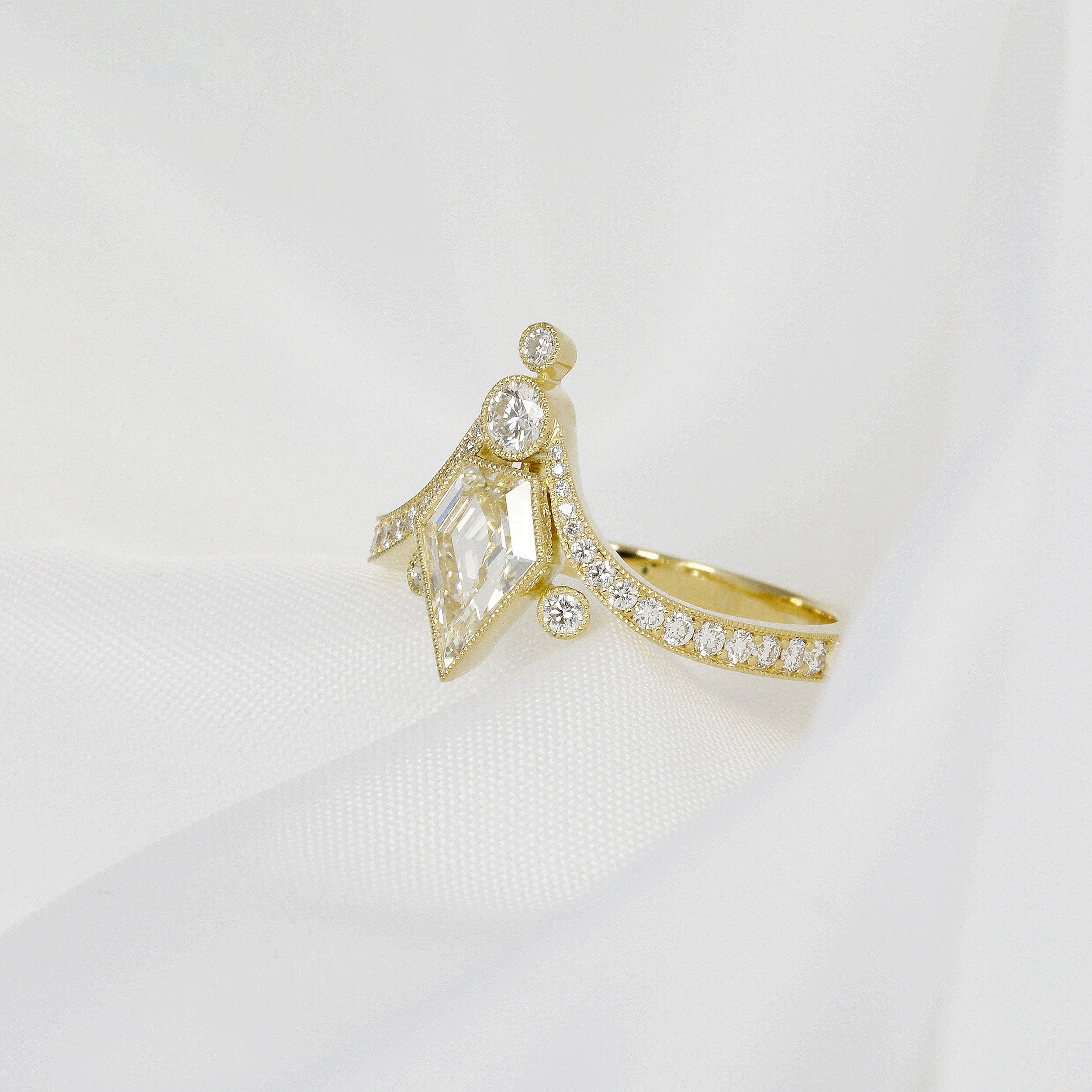 Kite Shape Diamond Ring in Yellow Gold
