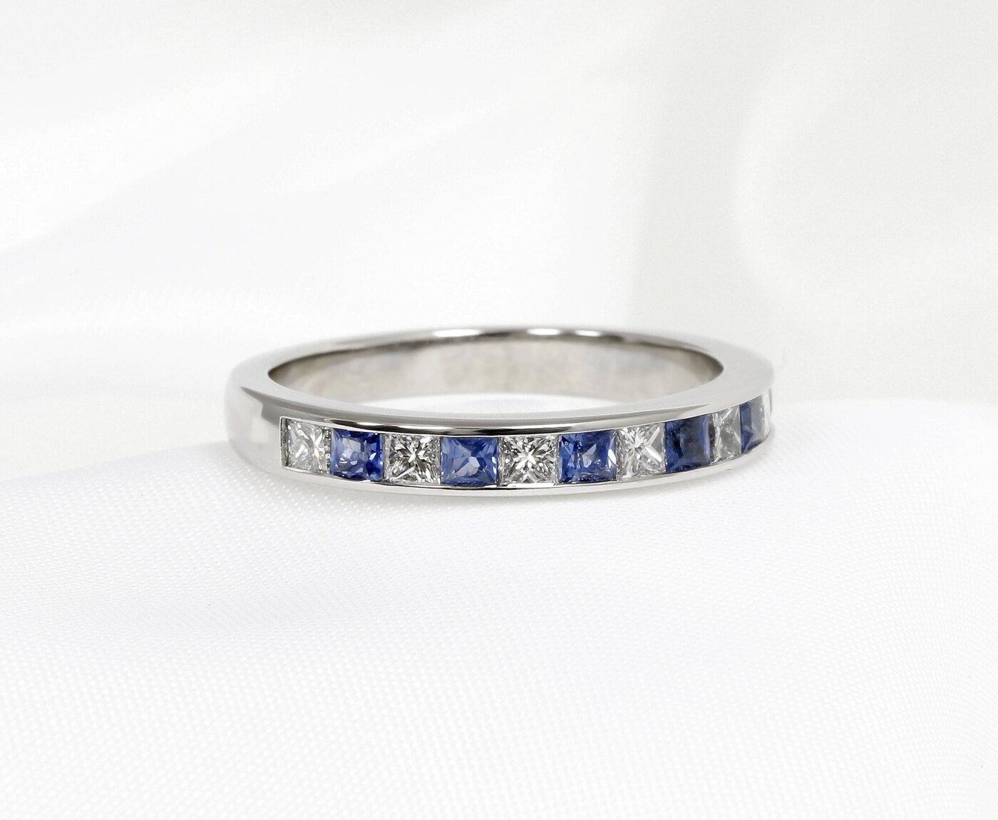 Timothy Roe Blue Sapphire and Diamond Half Eternity Ring in Platinum 