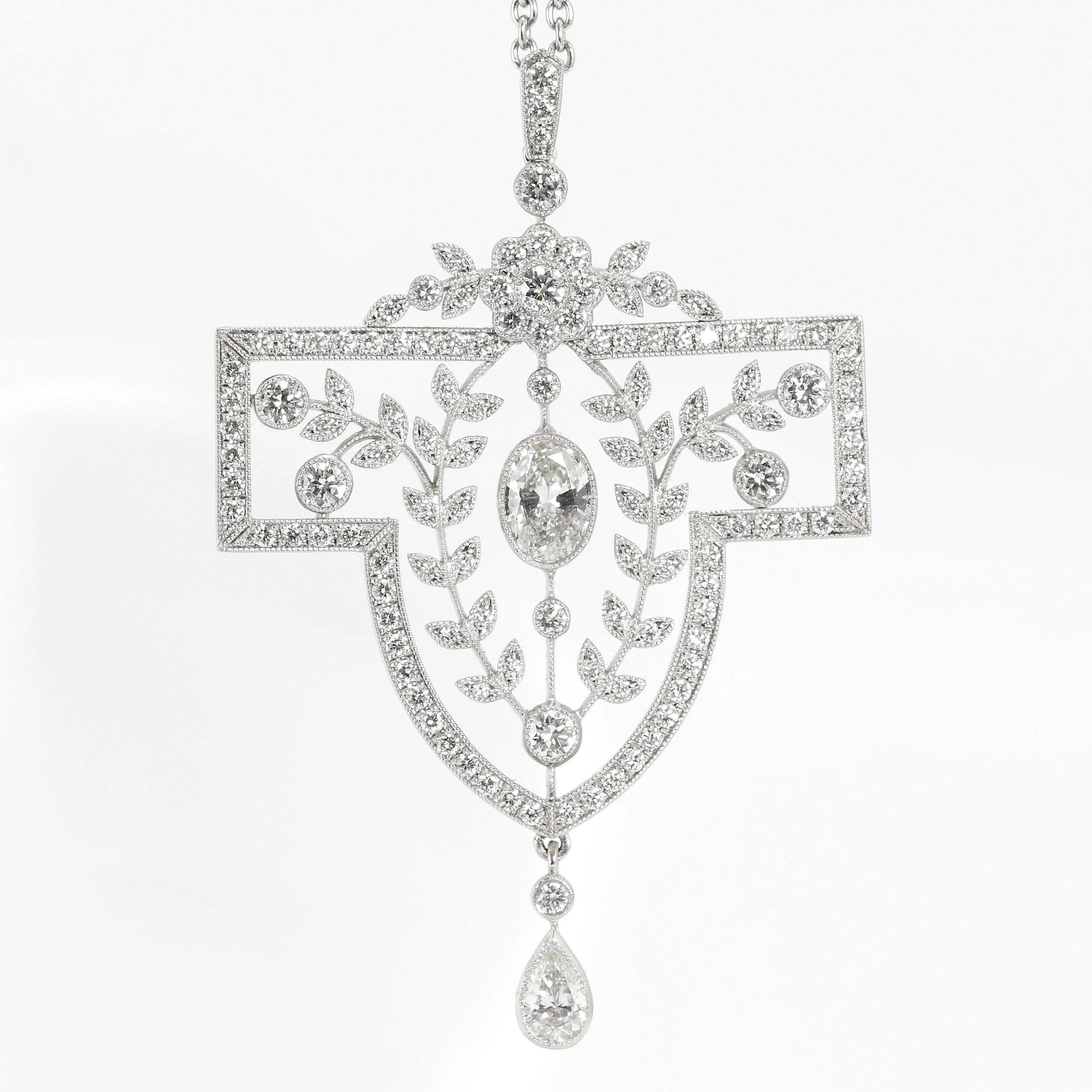 Edwardian Style Diamond Garland Pendant in White Gold