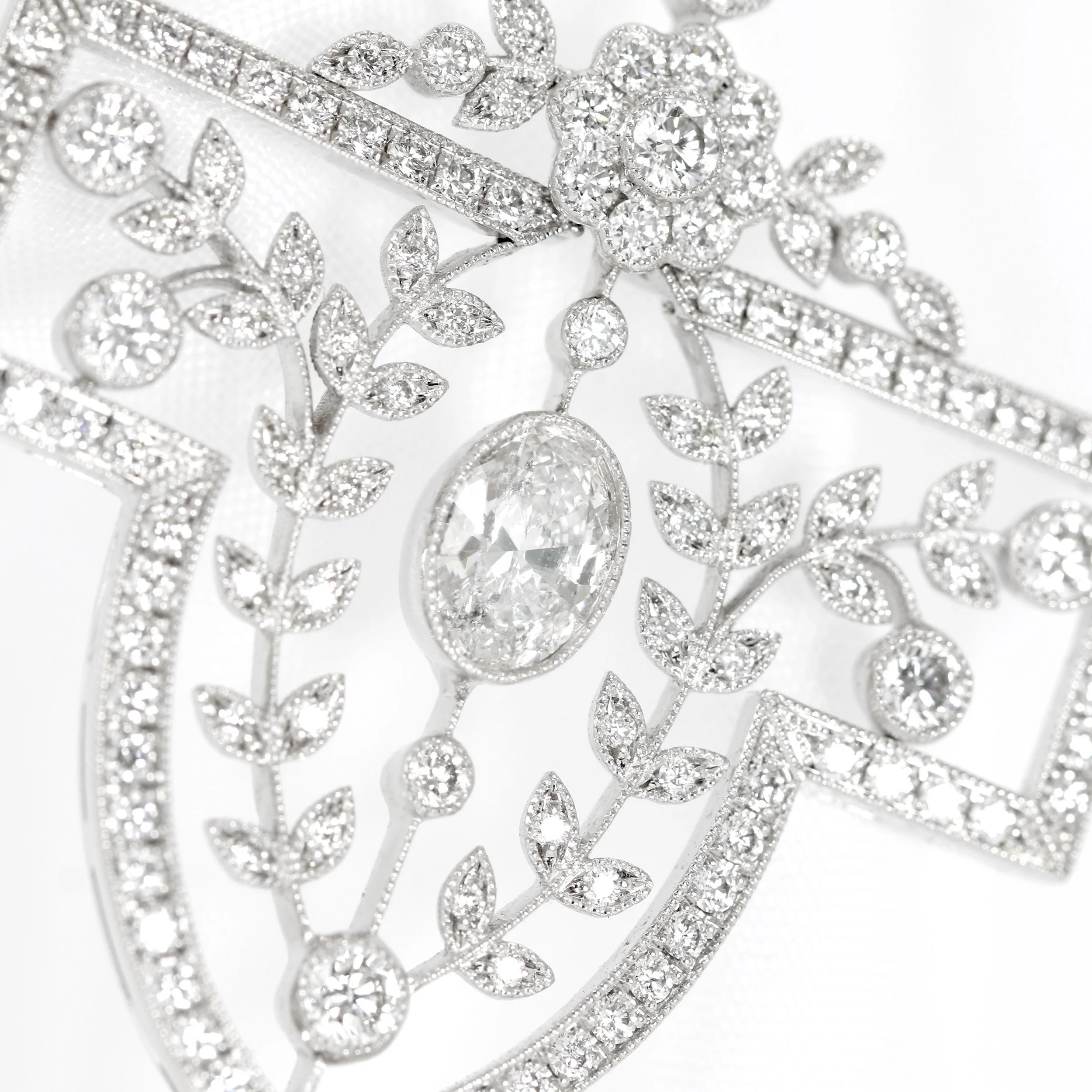 Edwardian Style Diamond Garland Pendant in White Gold