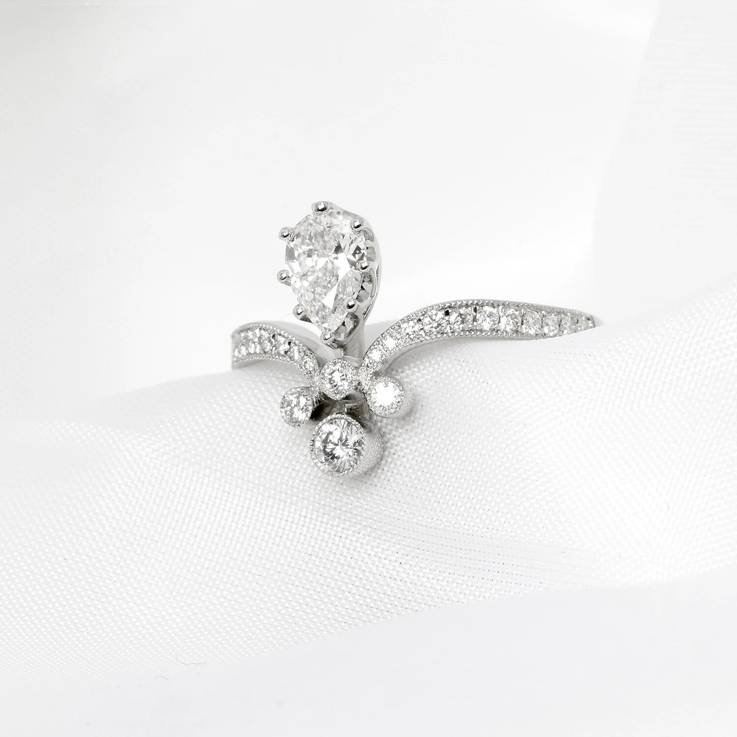 Pear Shaped Diamond Tiara Ring in Platinum
