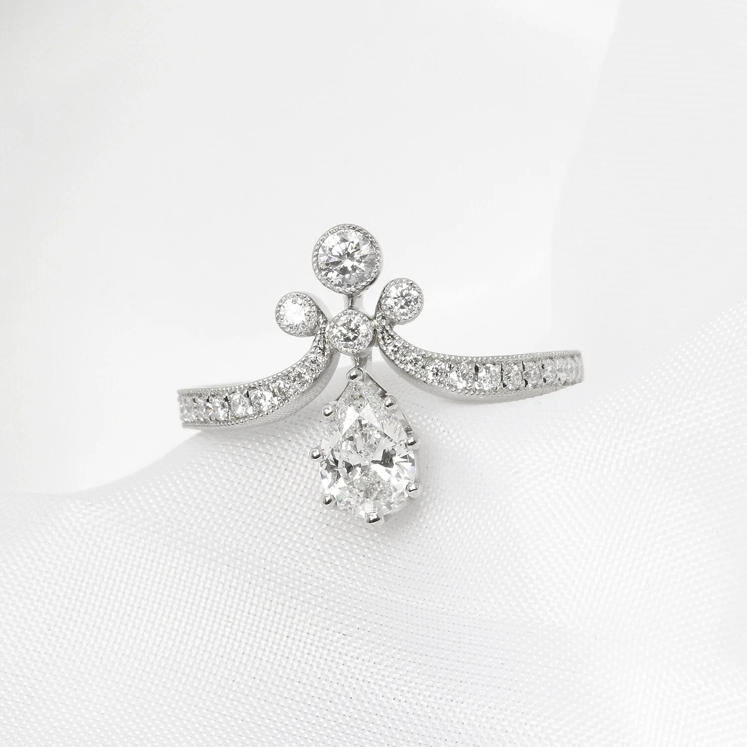 Pear Shaped Diamond Tiara Ring in Platinum