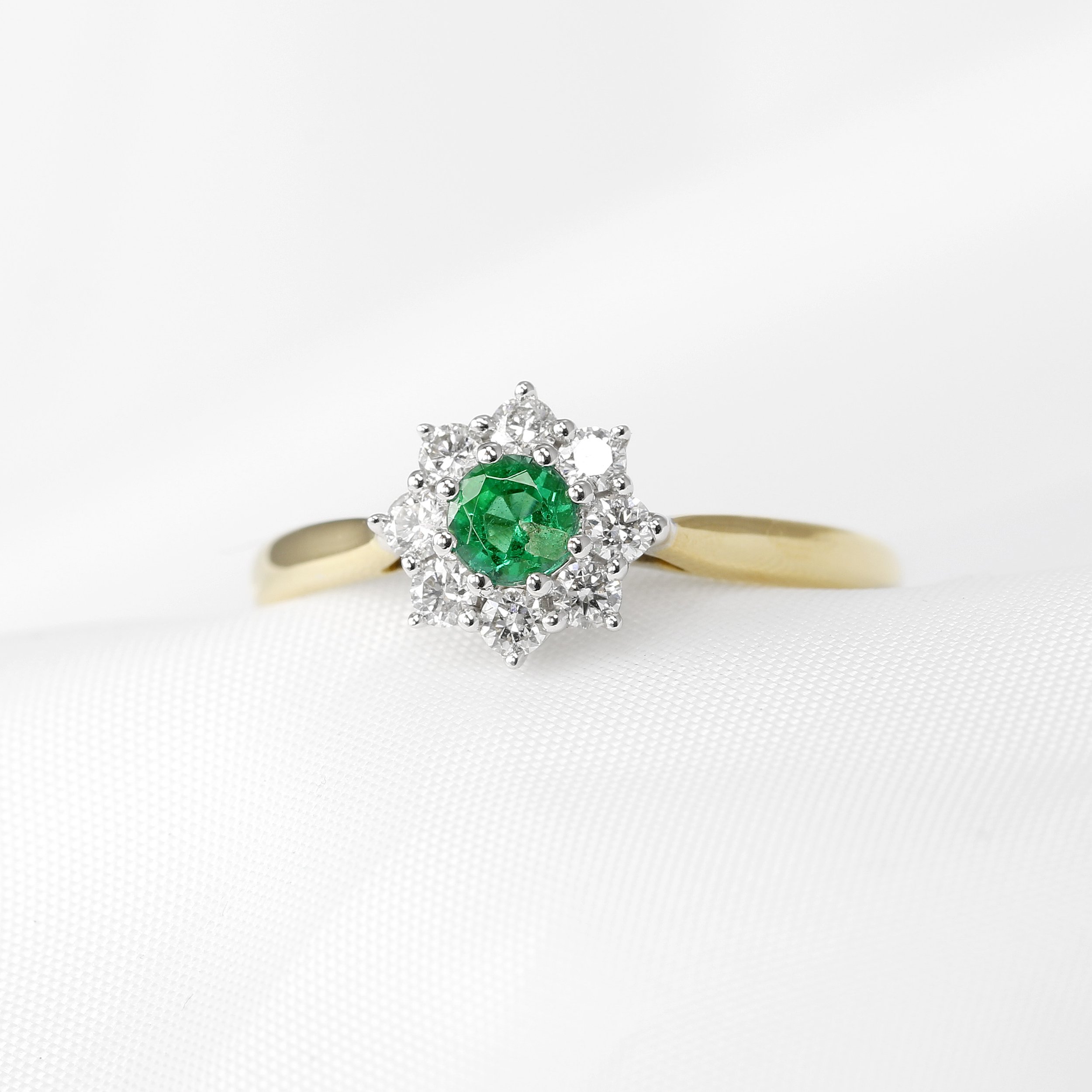 Classic Emerald & Diamond Cluster Ring