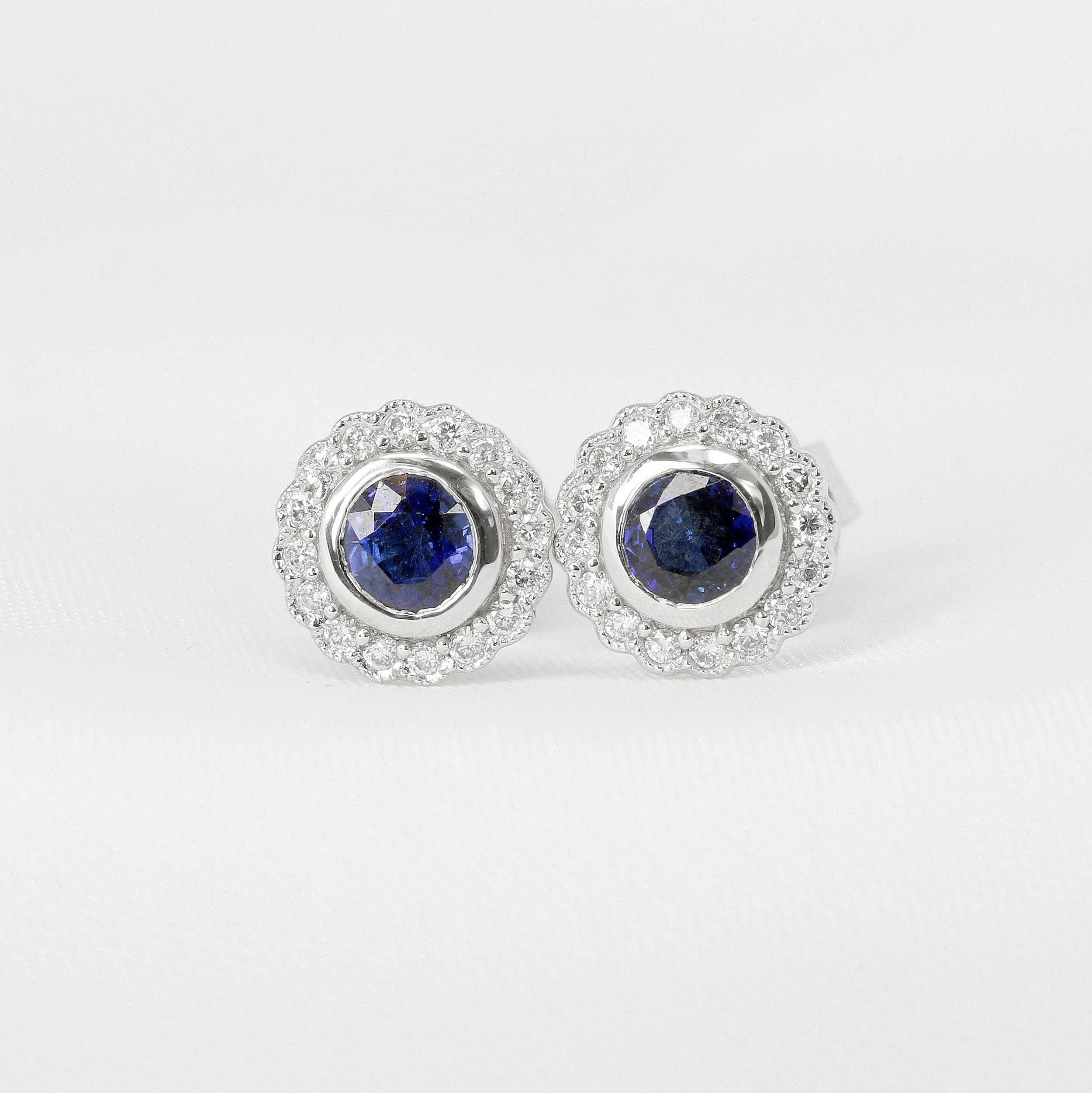 Blue Sapphire Halo Earrings