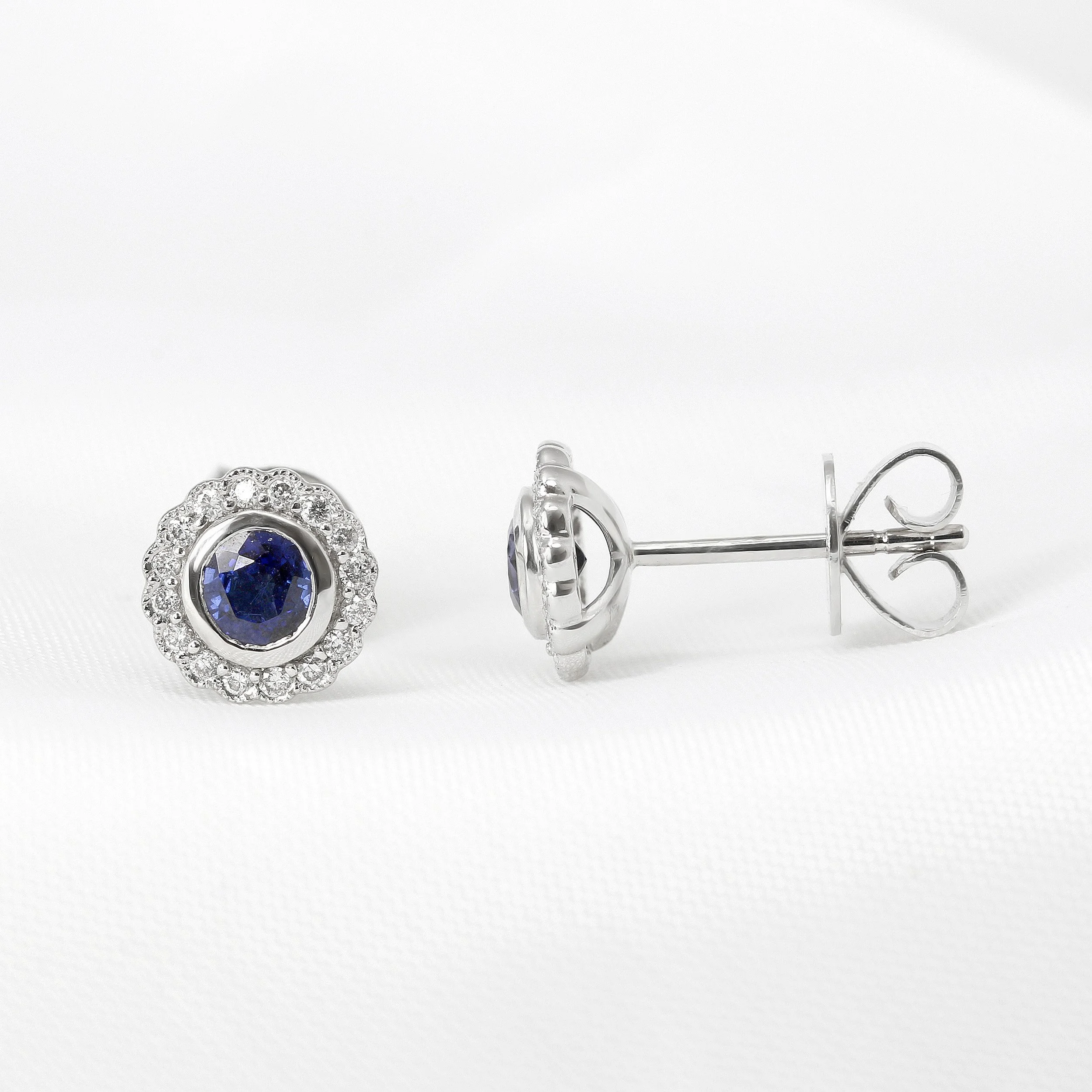 Blue Sapphire Halo Earrings
