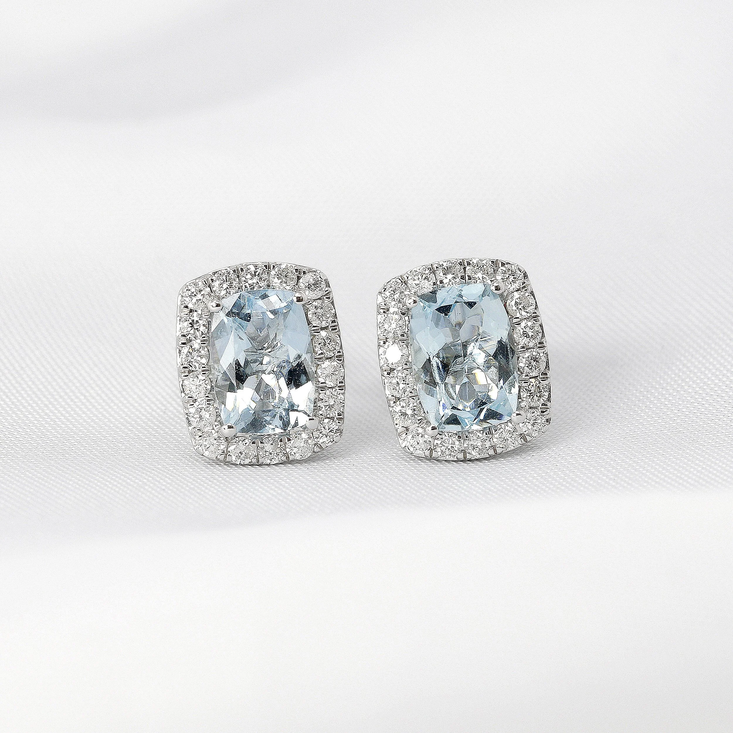 Aquamarine & Diamond Halo Earrings