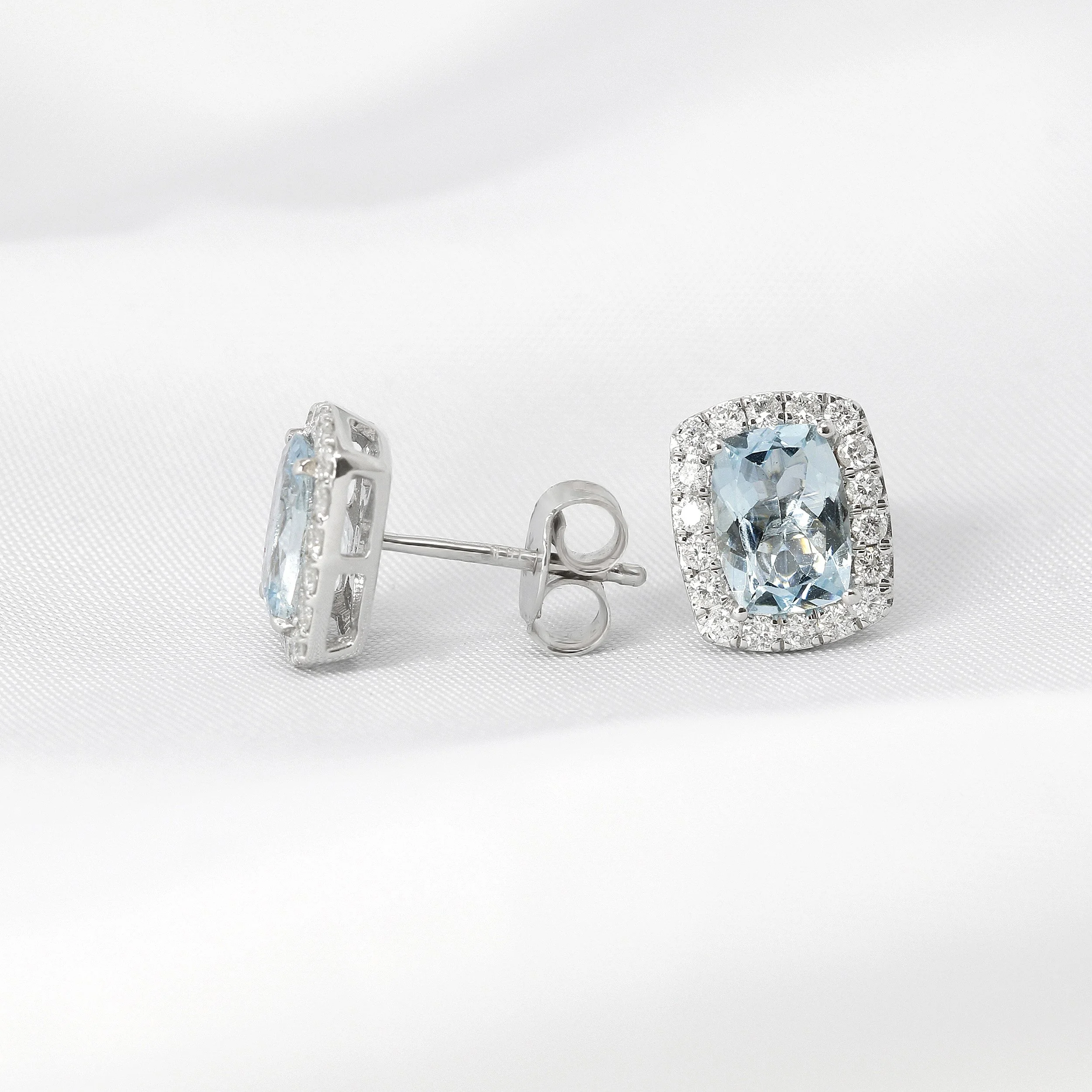 Aquamarine & Diamond Halo Earrings