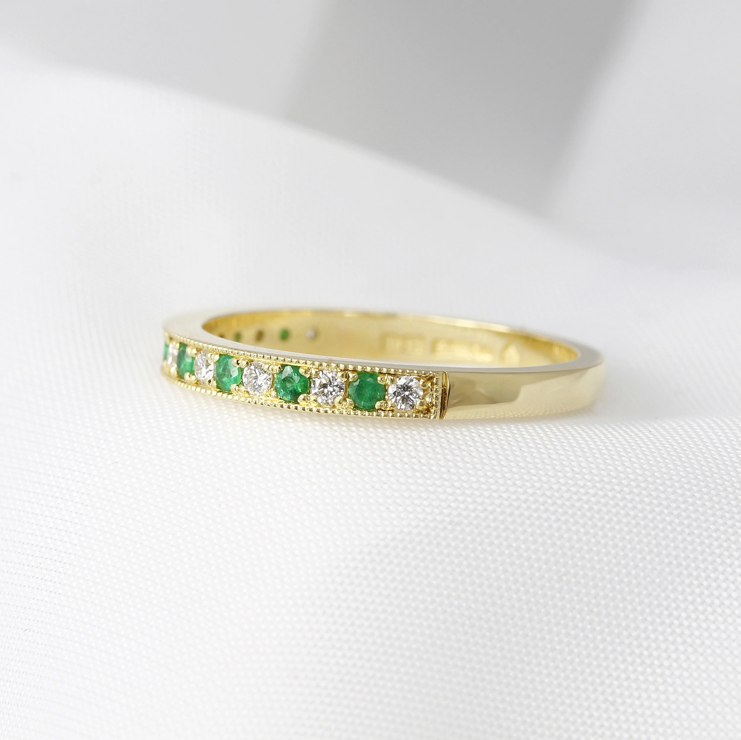 Emerald & Diamond Half Eternity Ring in Yellow Gold