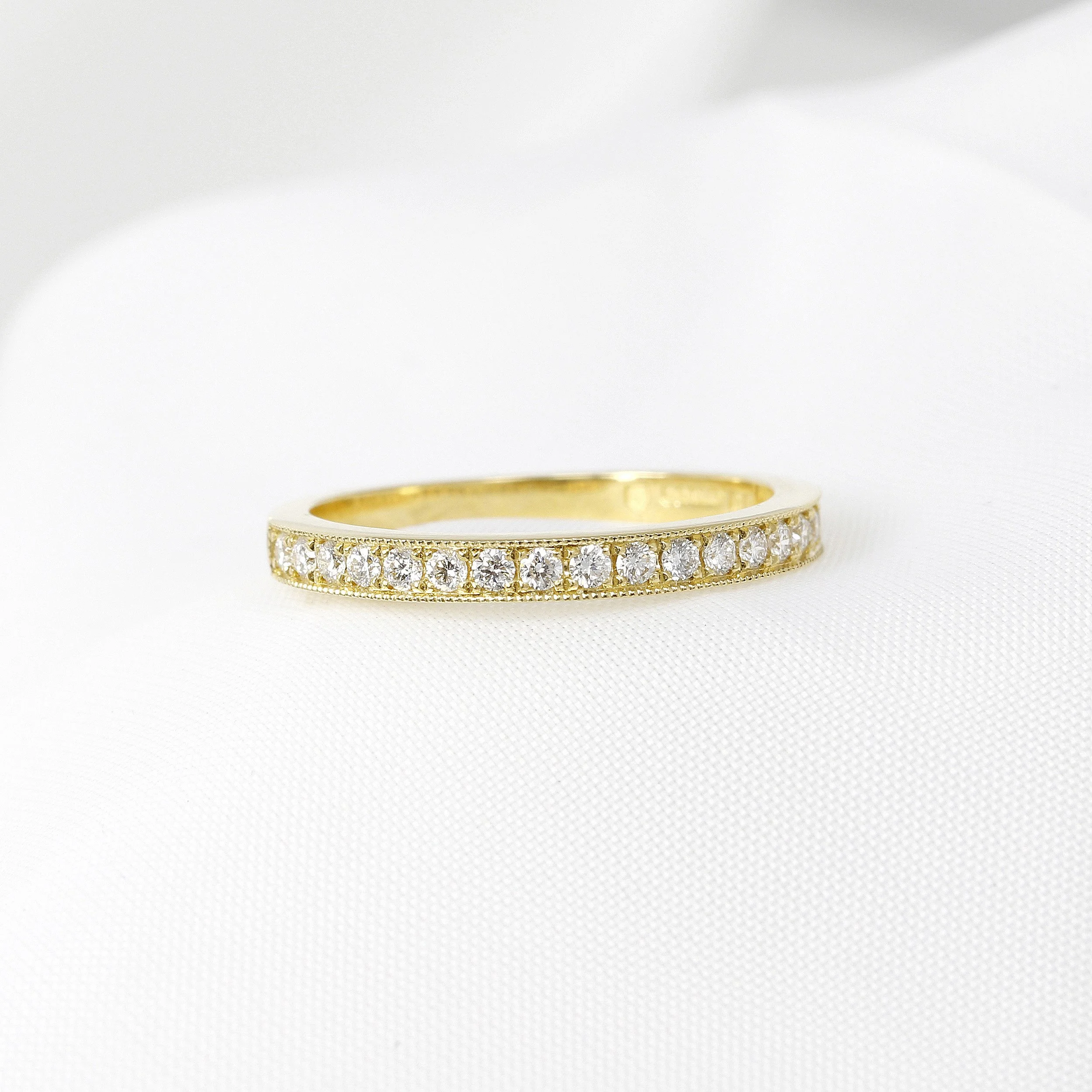 Grain Set Millegrain Edge Diamond Ring in Yellow Gold