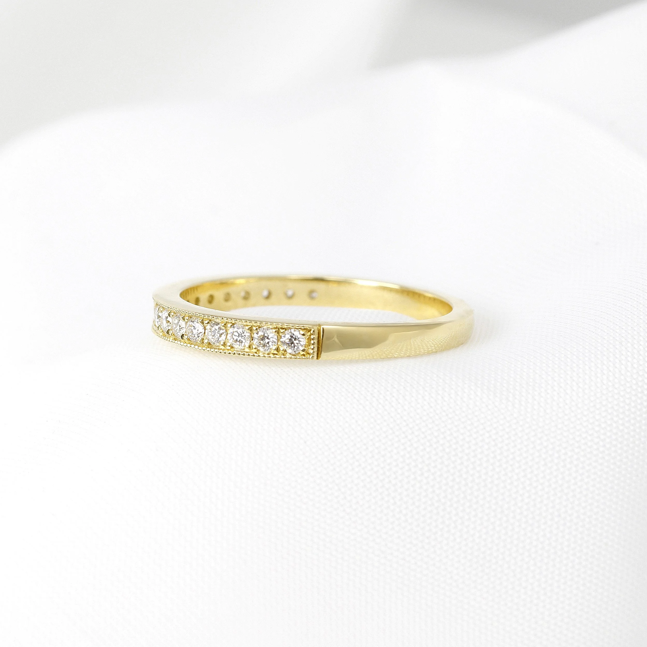 Grain Set Millegrain Edge Diamond Ring in Yellow Gold